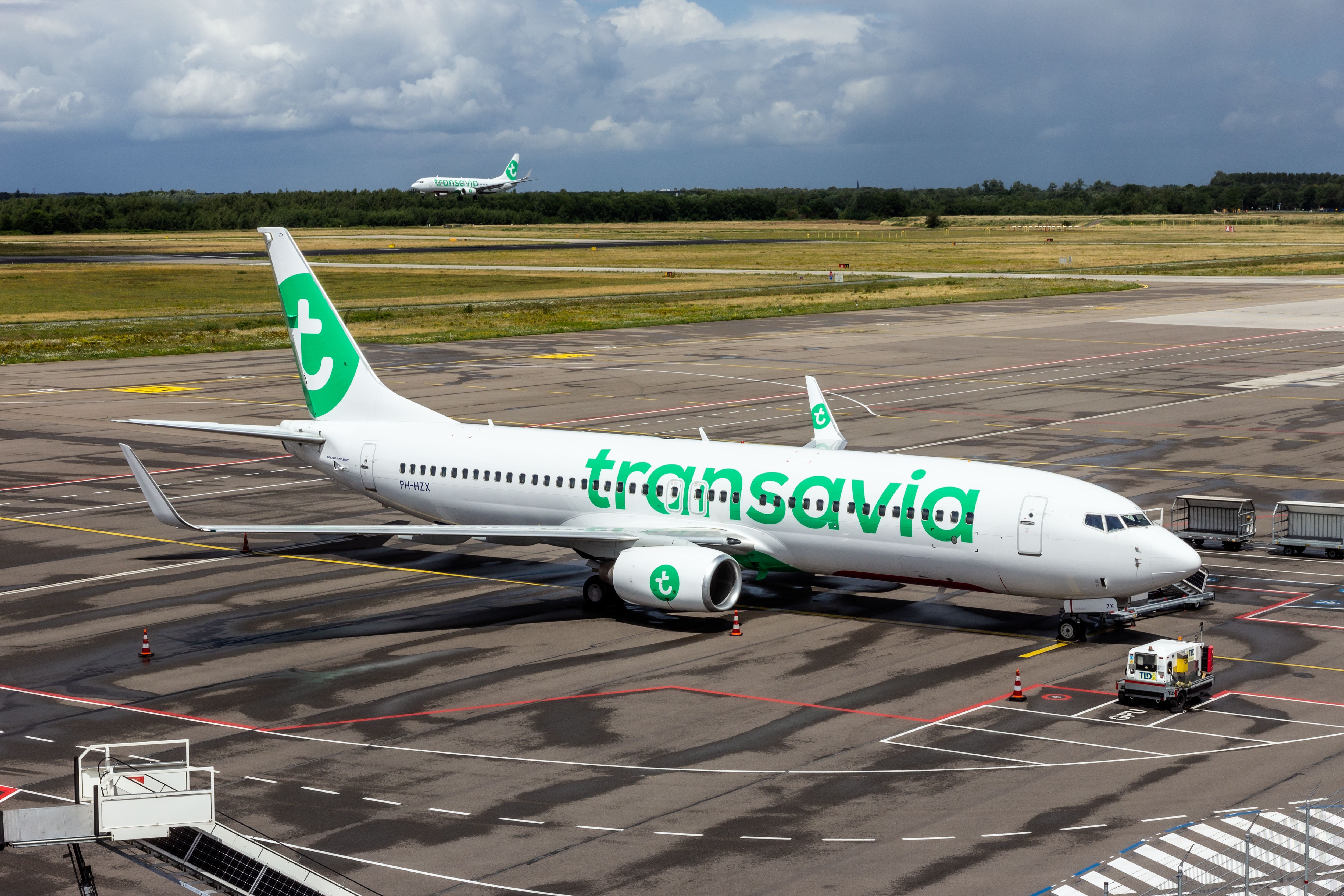 Transavia Boeing 737 jets on the tarmac at Eindhoven Airport