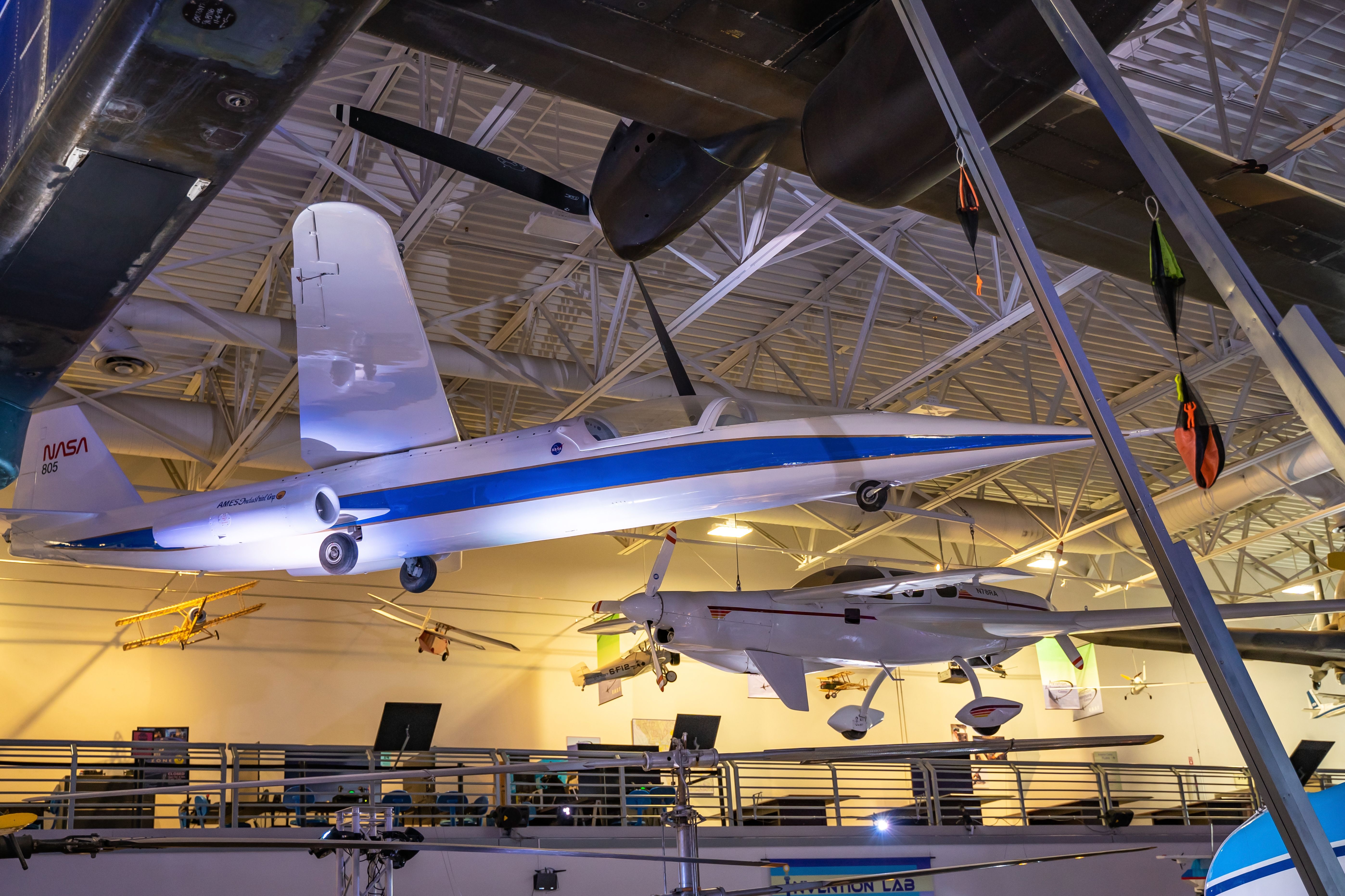 The NASA AD-1 aircraft at the at the Hiller Aviation Museum in California. 