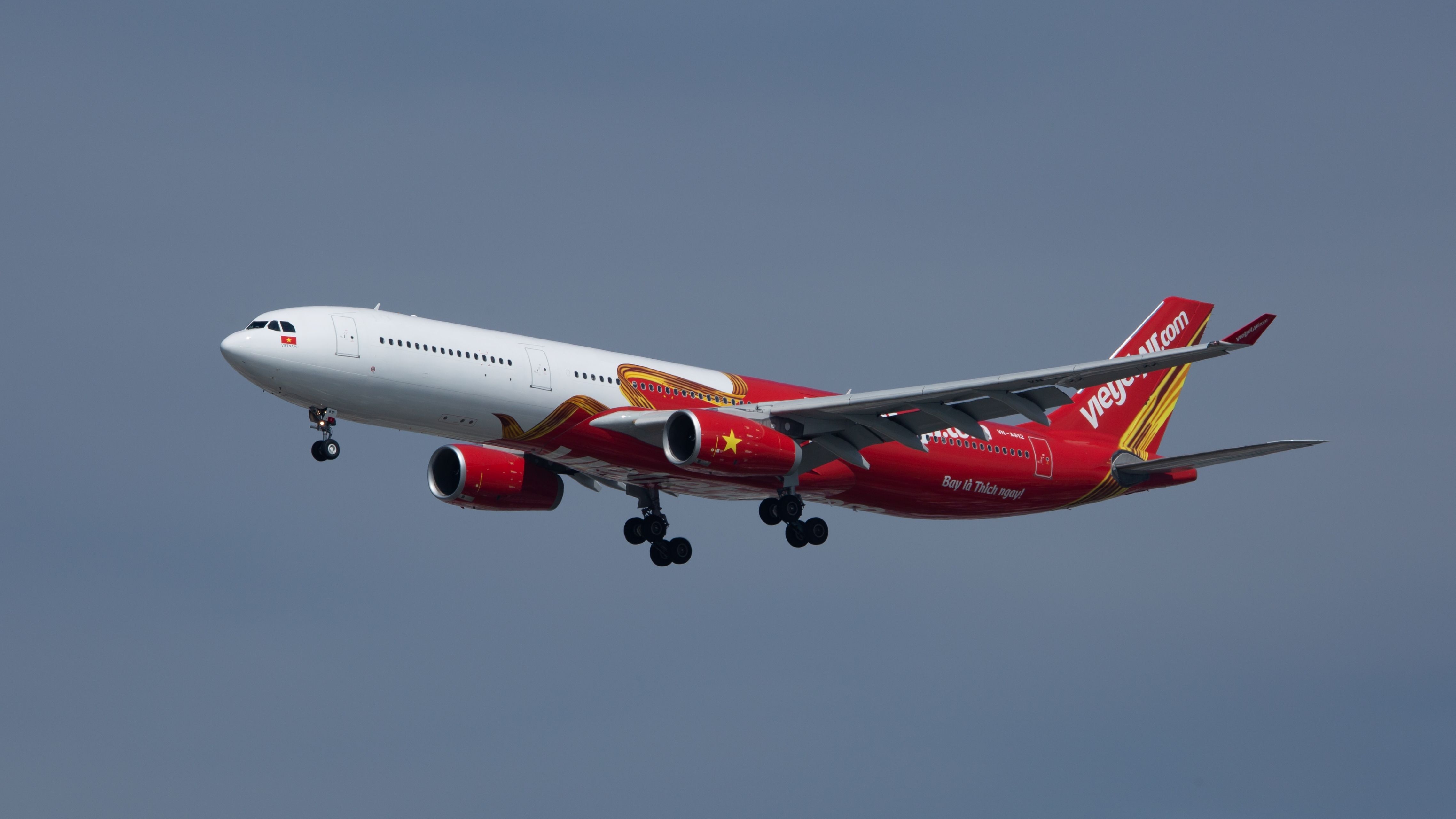 Airbus A330-343 with registration VNA812 of VietJet Air approaching to landing at Tan Son Nhat airport