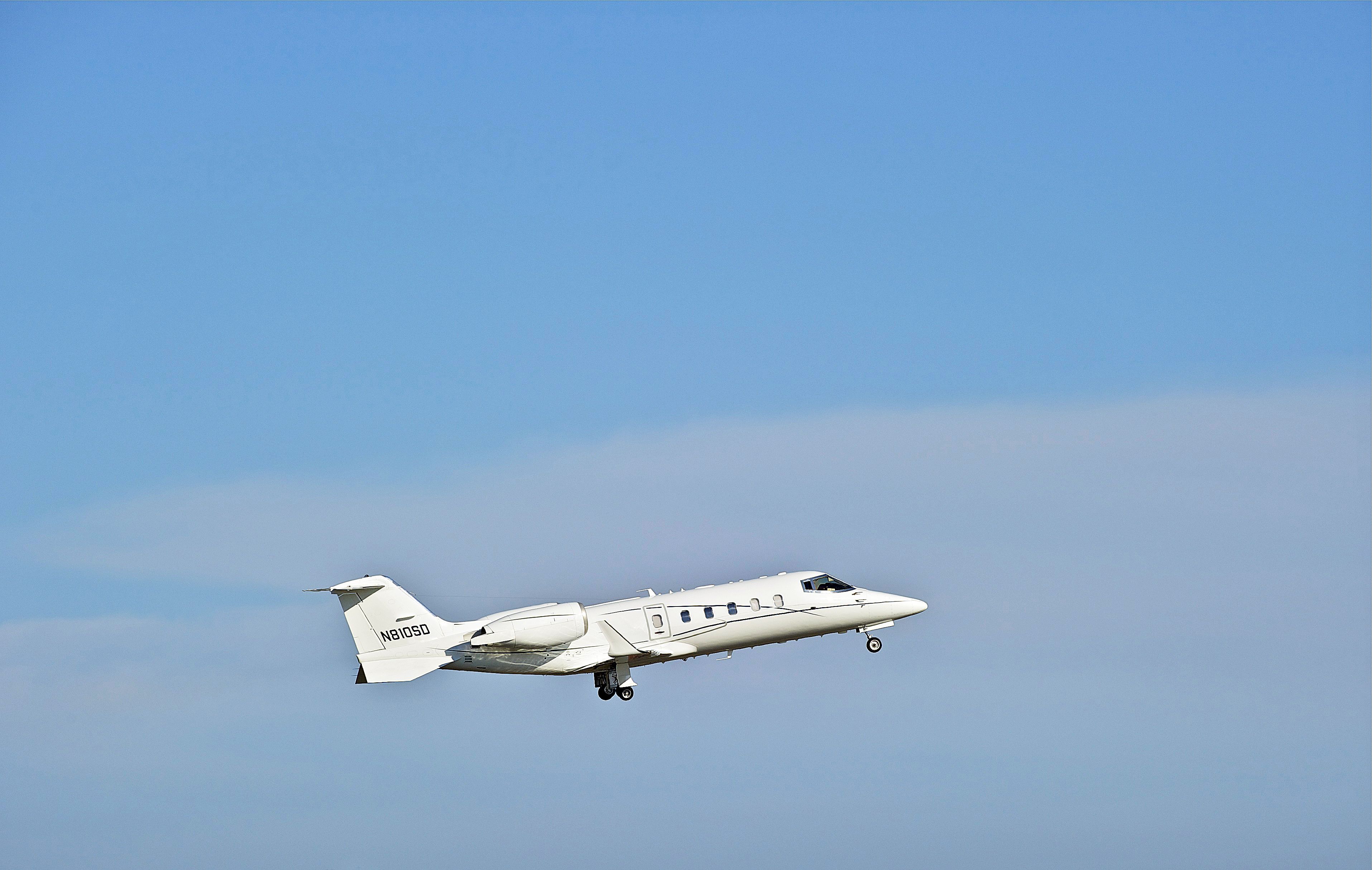 Bombardier Learjet 60 departs from John Wayne International Airport in Santa Ana, California.