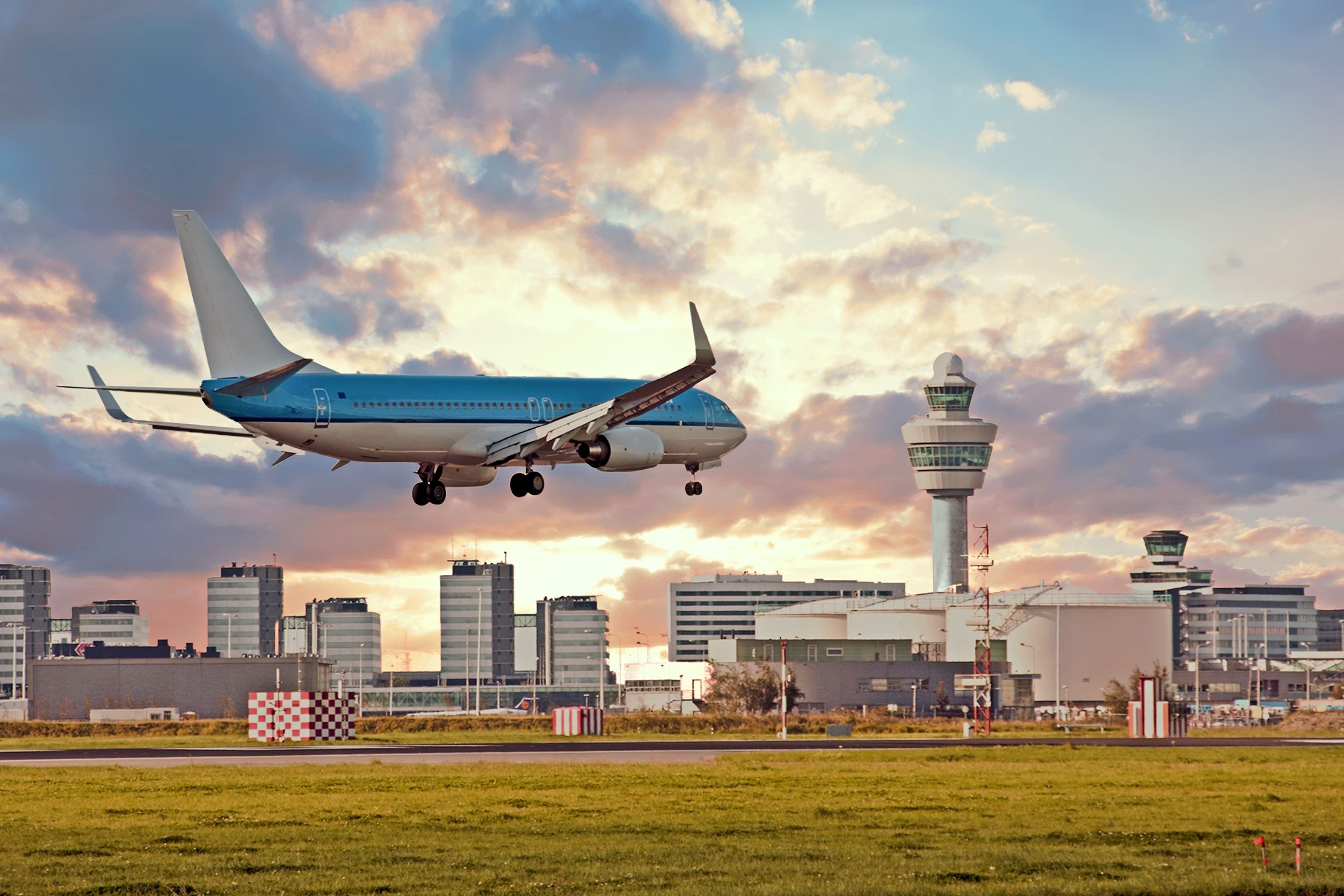 KLM plane landing at Schiphol airport 
