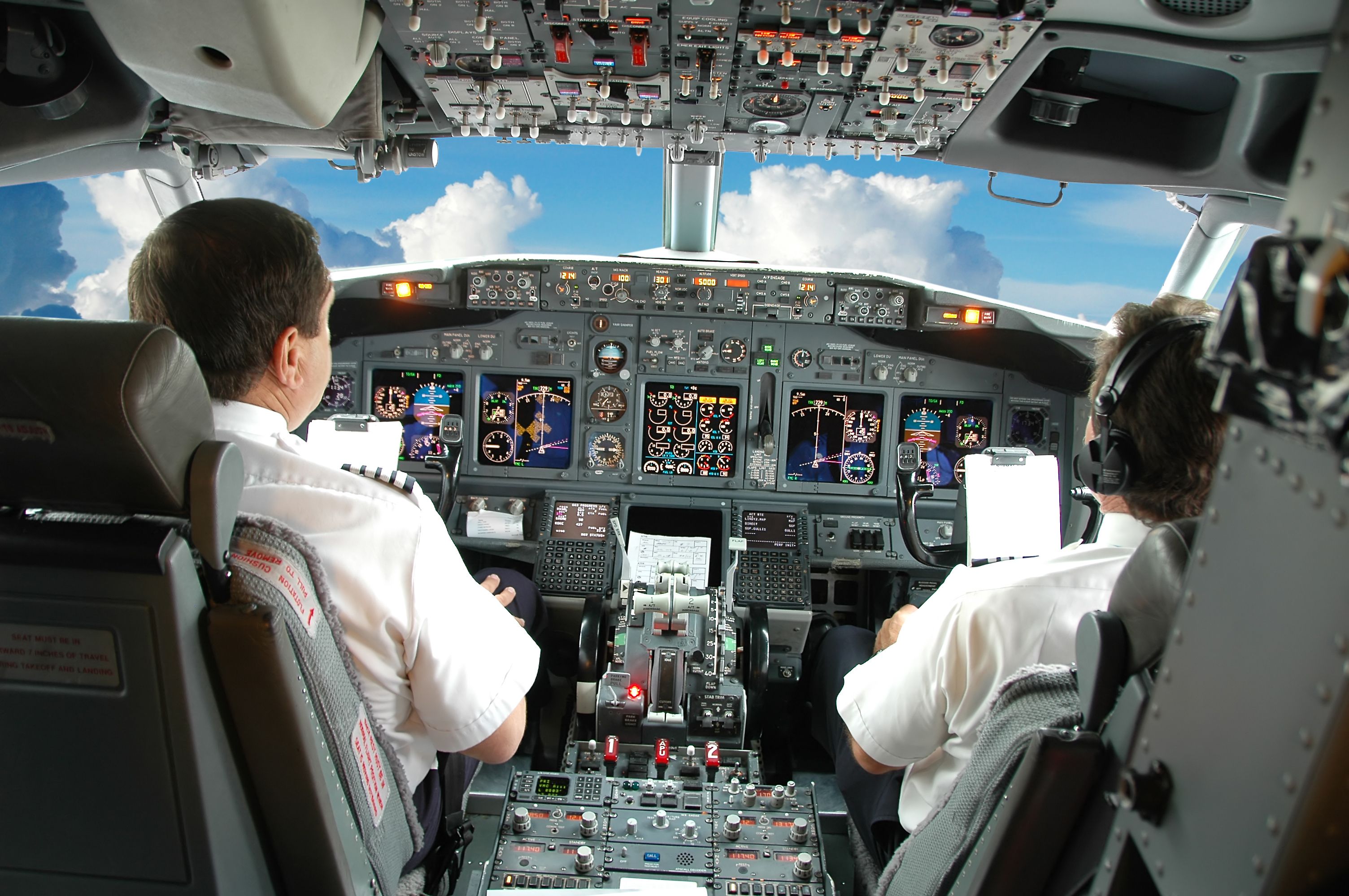 Pilot on the flight deck in flight. 