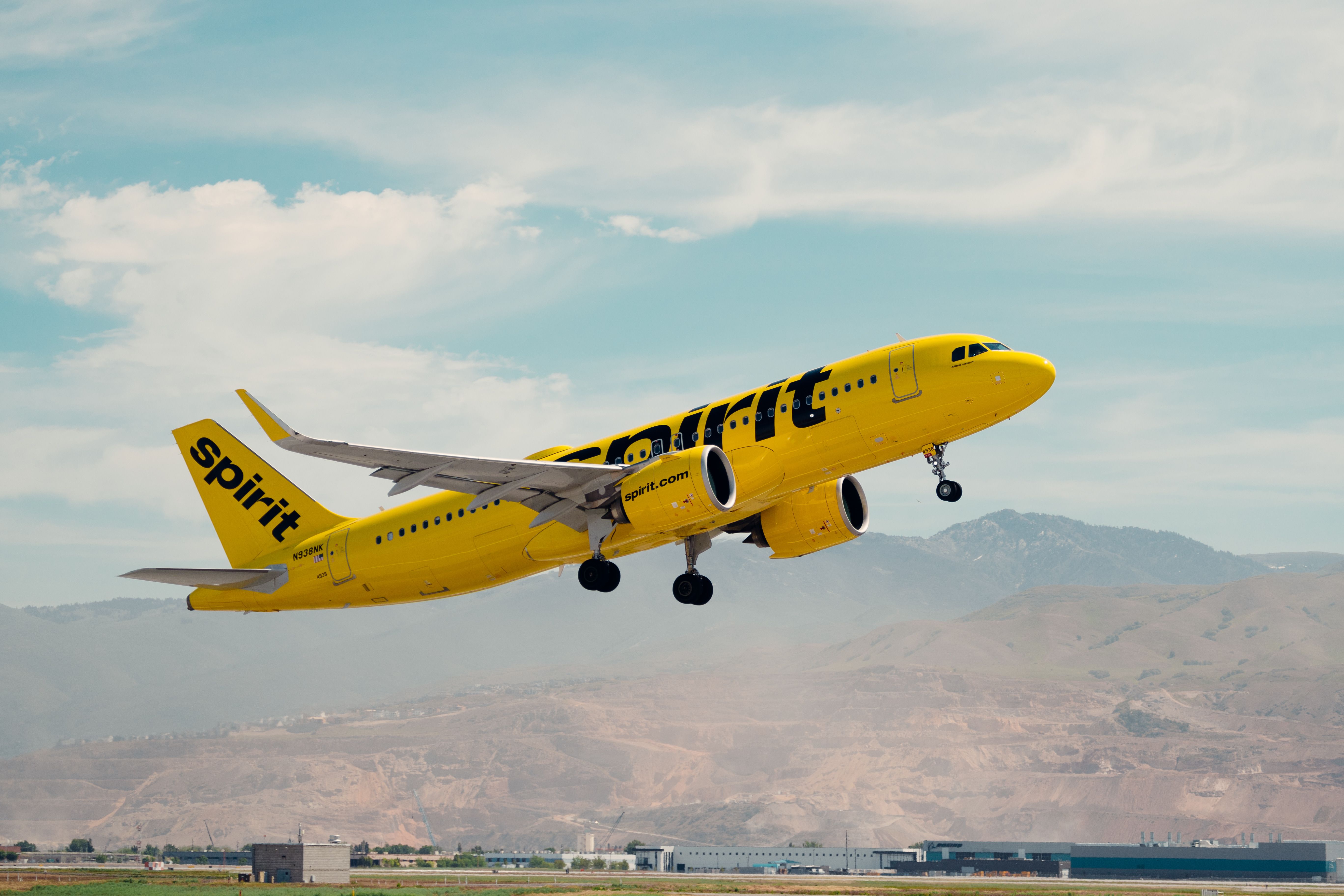A Spirit Airlines plane taking off.