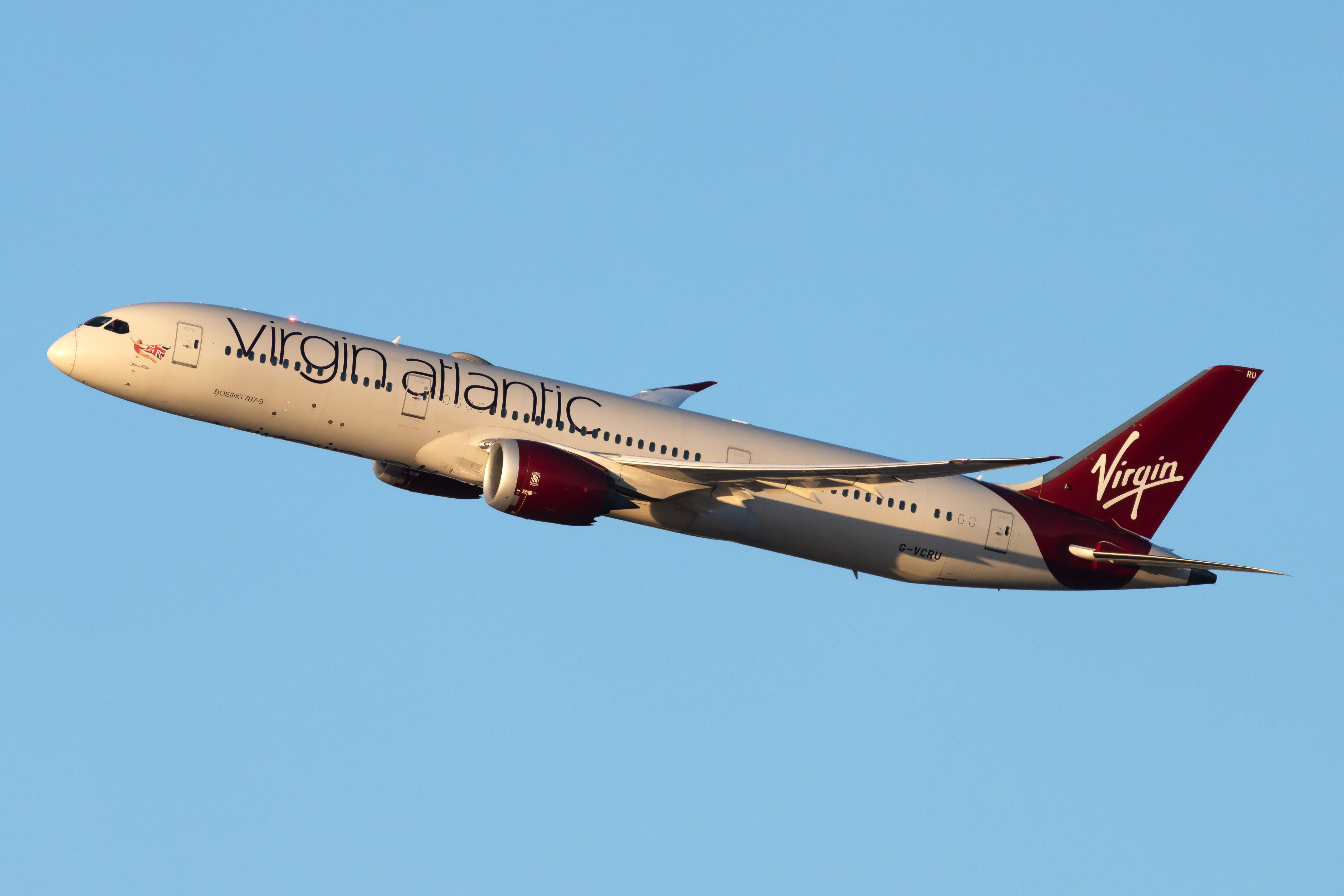 A Virgin Atlantic Boeing 787 Flying in the sky.