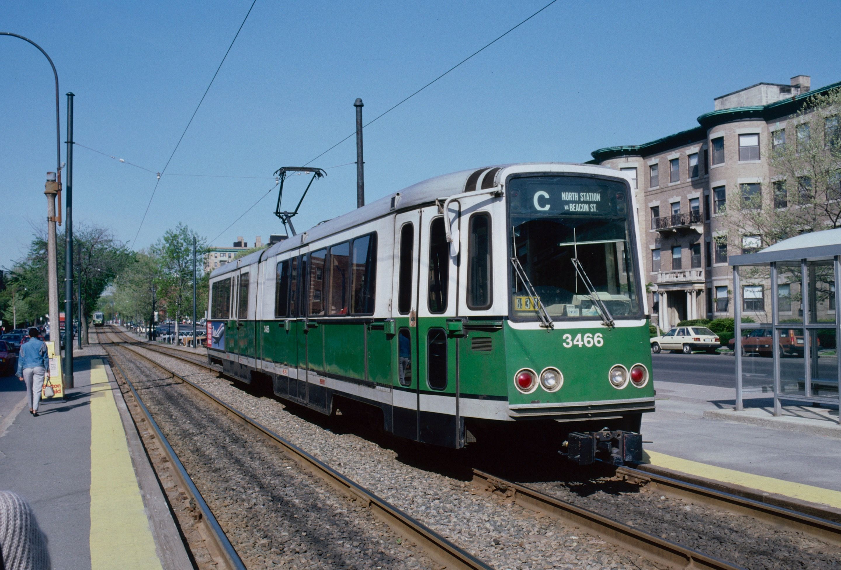 A Boeing LRV on the MBTA green line at Beacon and Hawes.