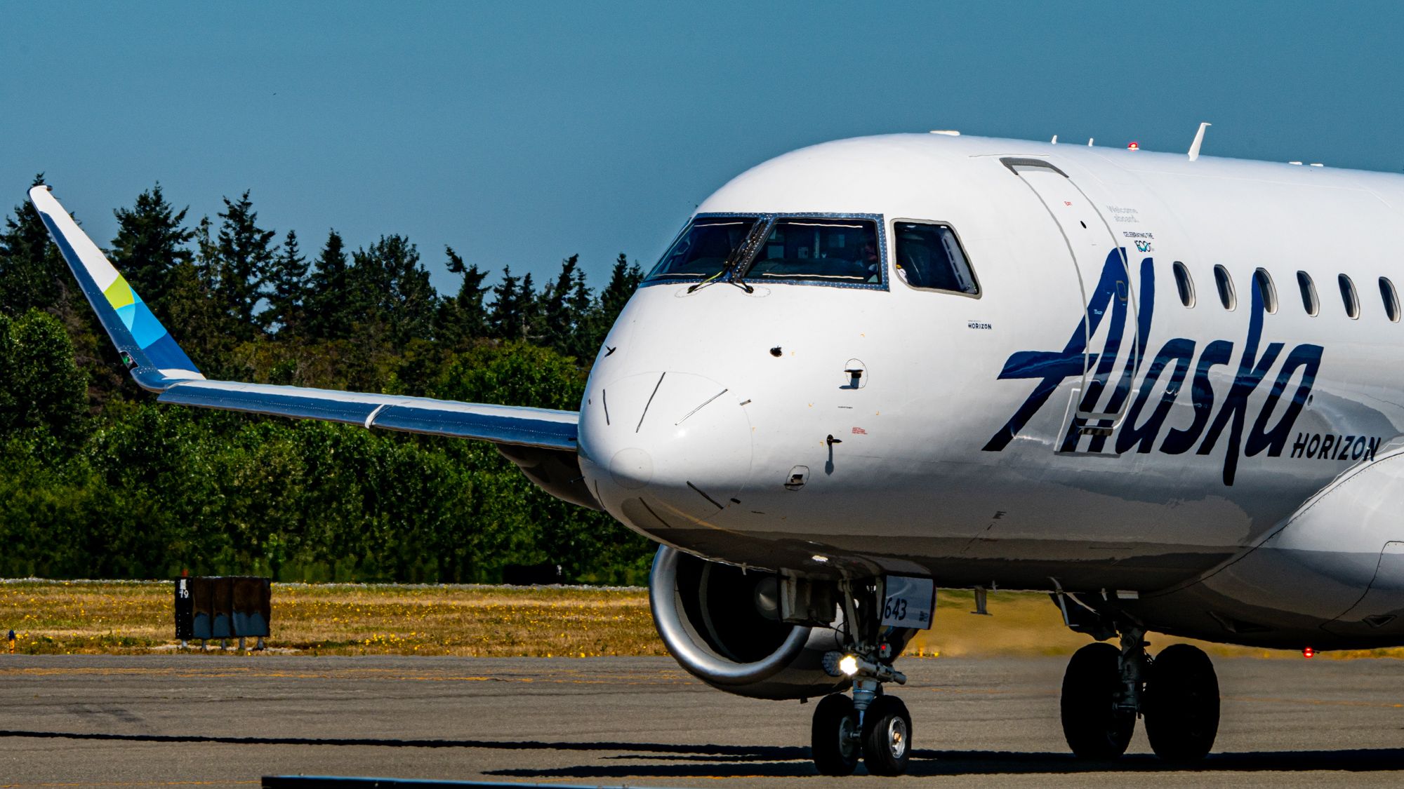 Zoom on E175 at Paine Field Nose and Wing