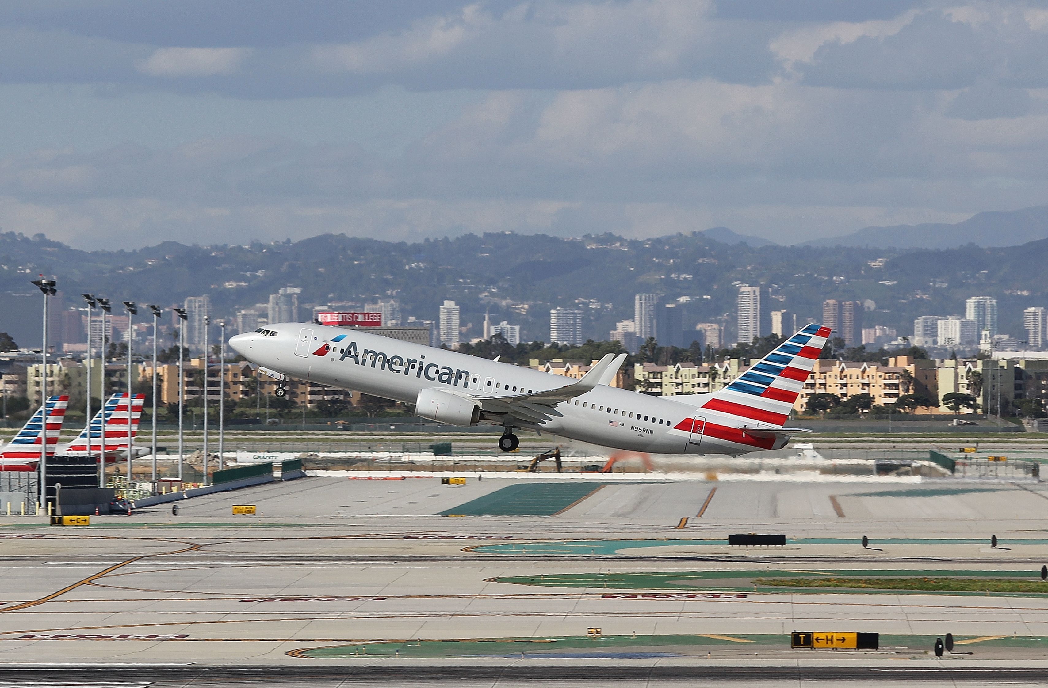 American Airlines plane taking off at LAX