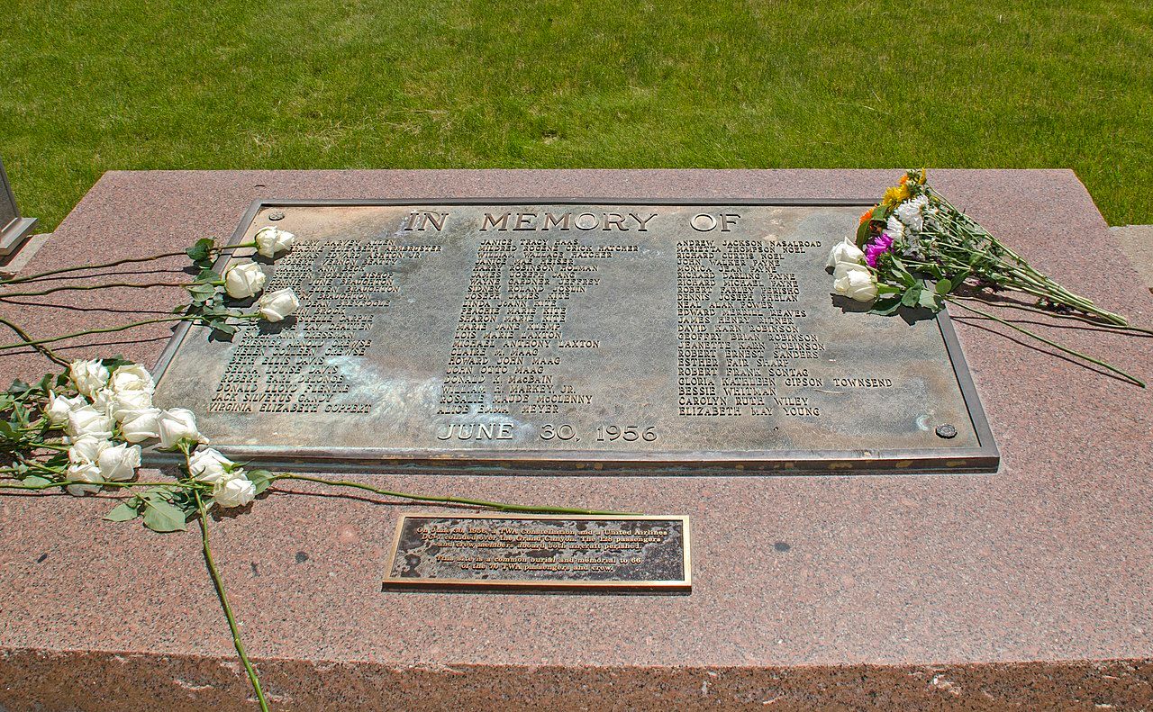 Flowers placed at the TWA Memorial and burial site at Citizens Cemetery, Flagstaff, AZ.
