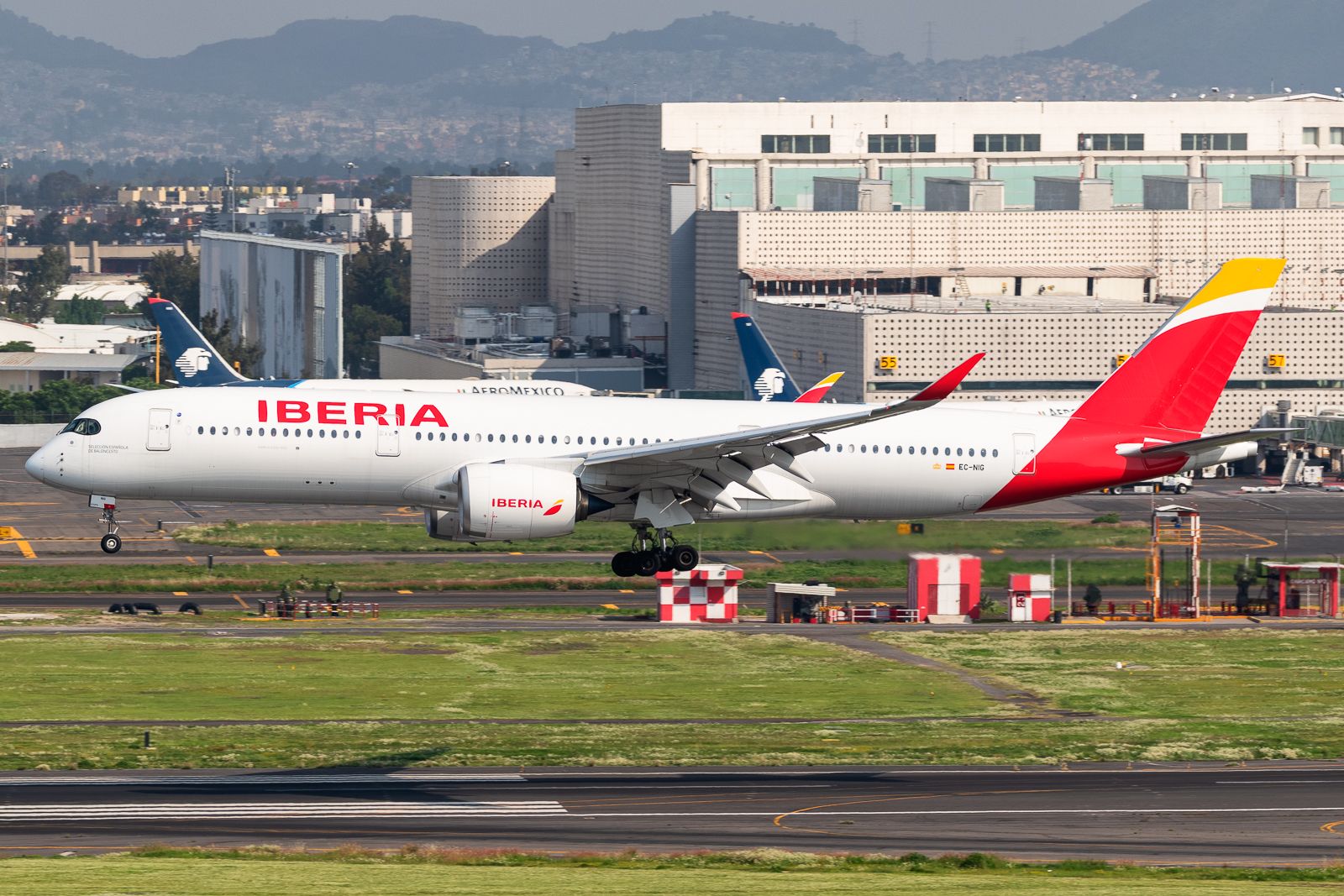 An Iberia Airbus A350-900 landing in Mexico City.