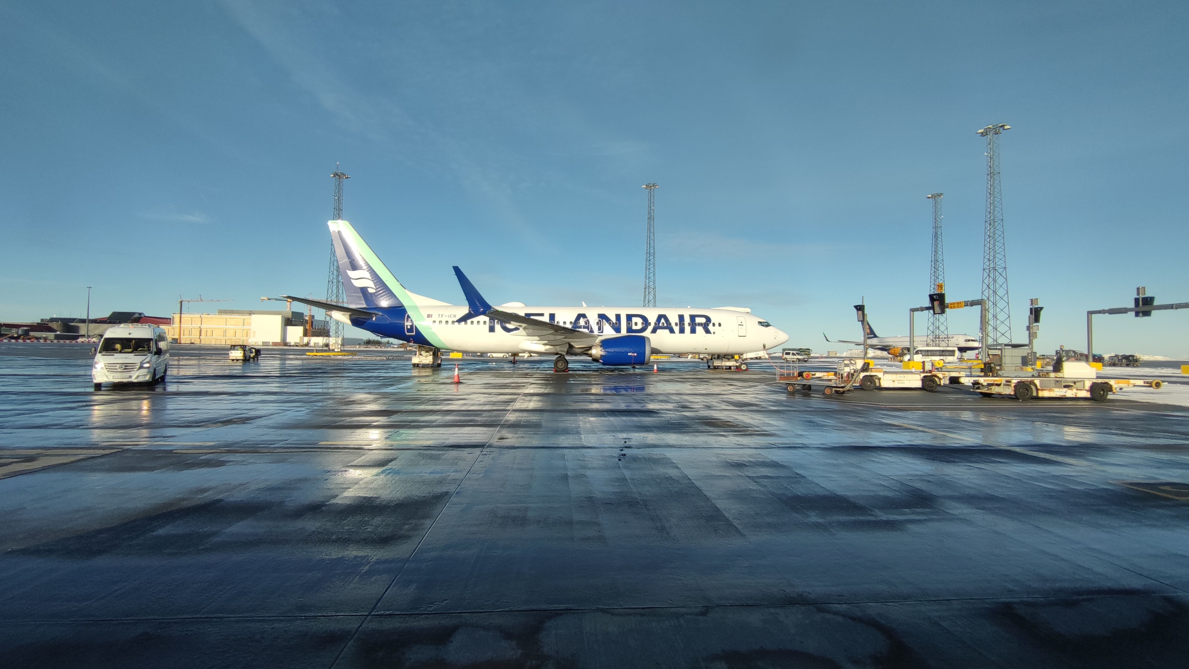An Icelandair Boeing 737 aircraft parked in Keflavik airport