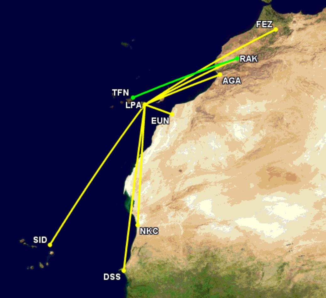 Binter Canarias summer 2023 Africa network