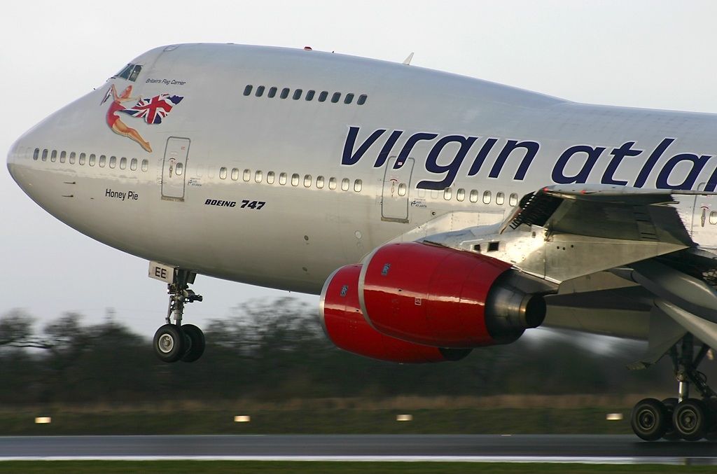 A Virgin Atlantic Boeing 747-219 taking off.