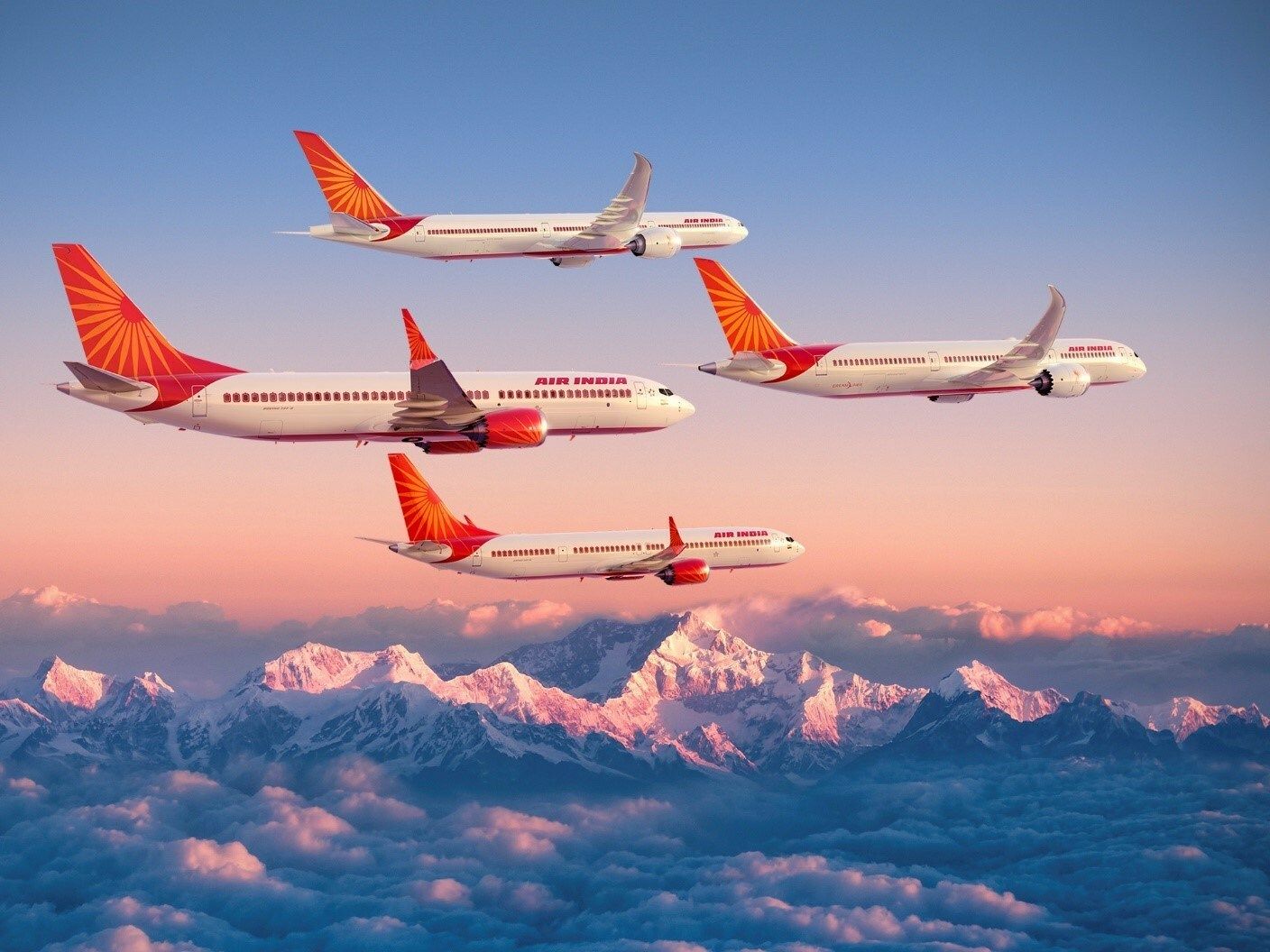Boeing_and_Air_India Graphic of Boeing Jetliners over Mountains
