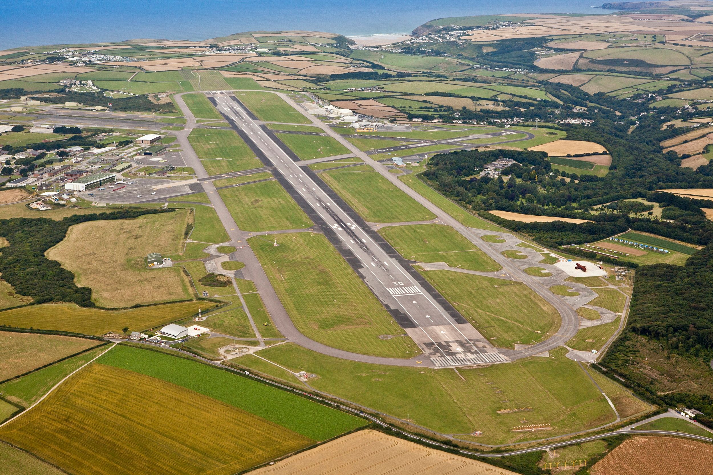 Aerial view of Cornwall Airport Newquay