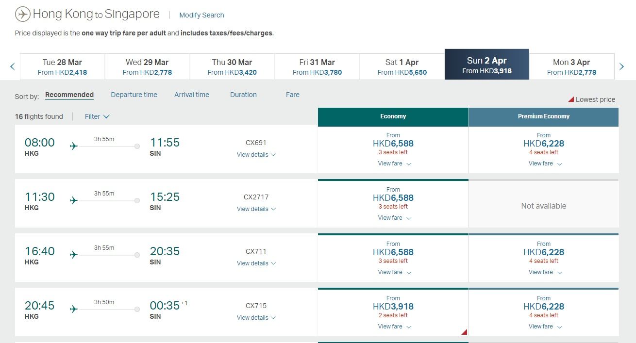 Cathay Pacific booking