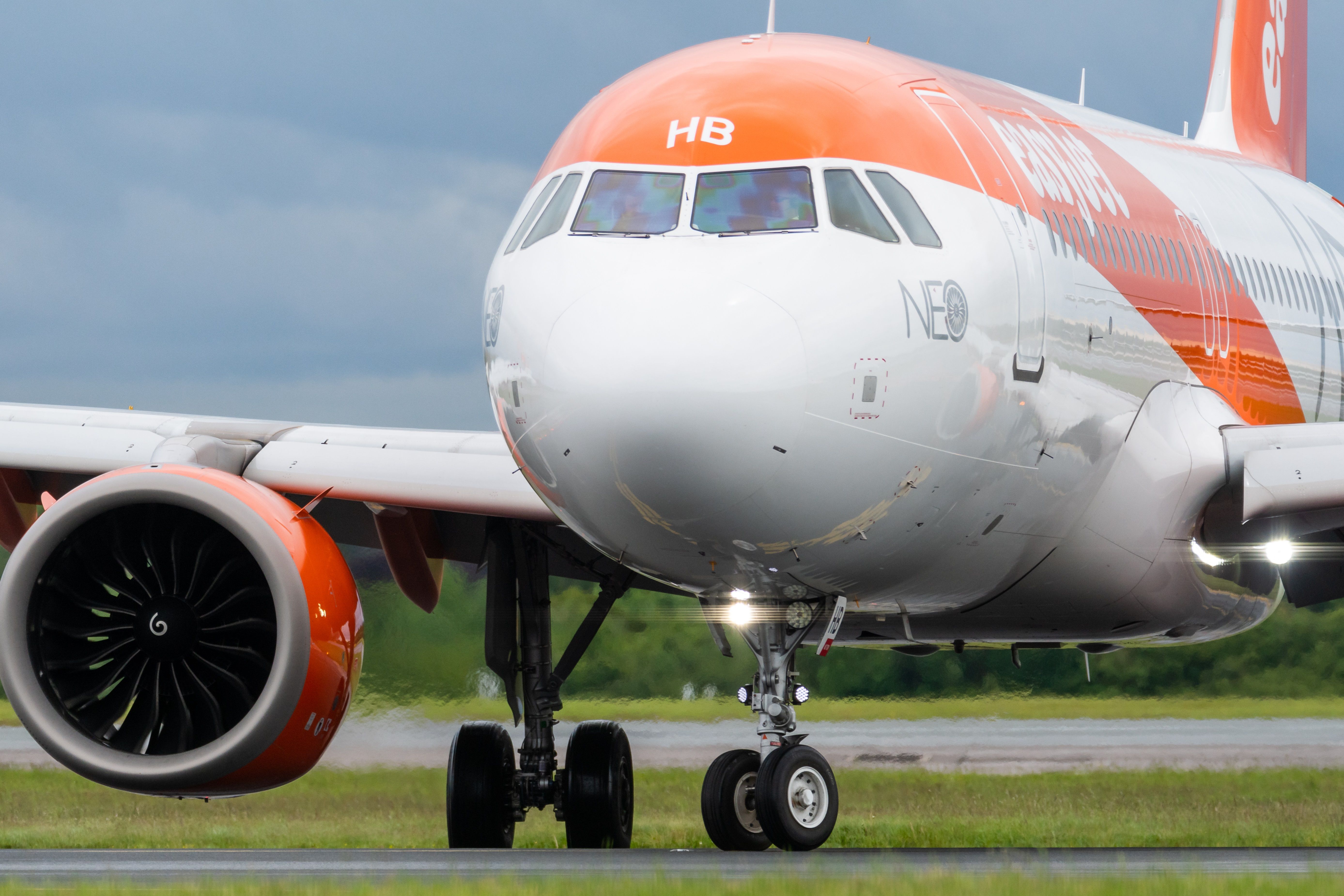 An easyJet A320 on the taxiway.