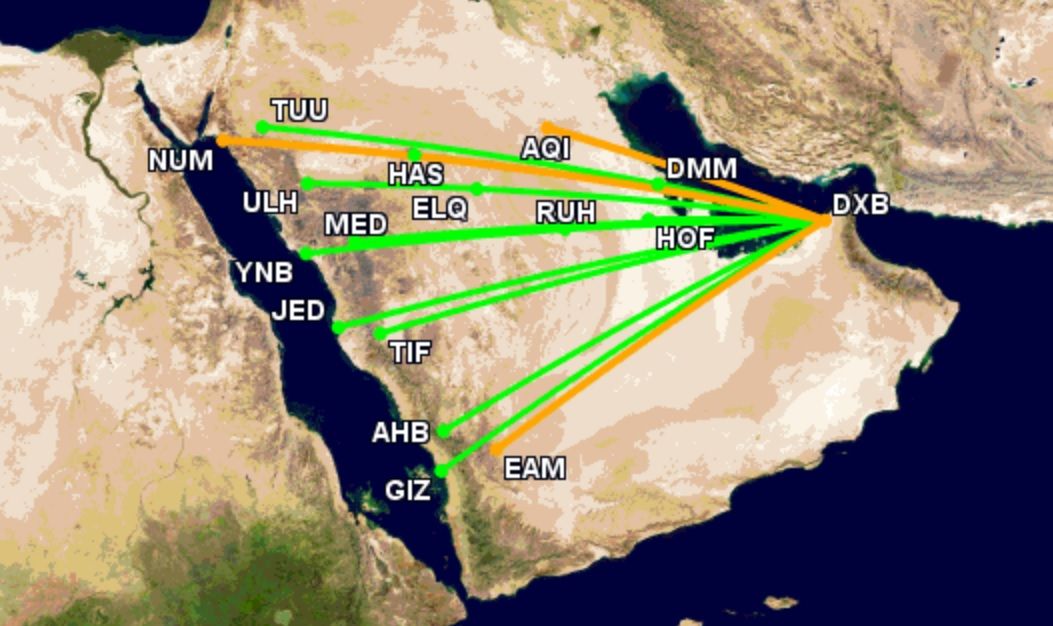 flydubai's Saudi network in summer 2023