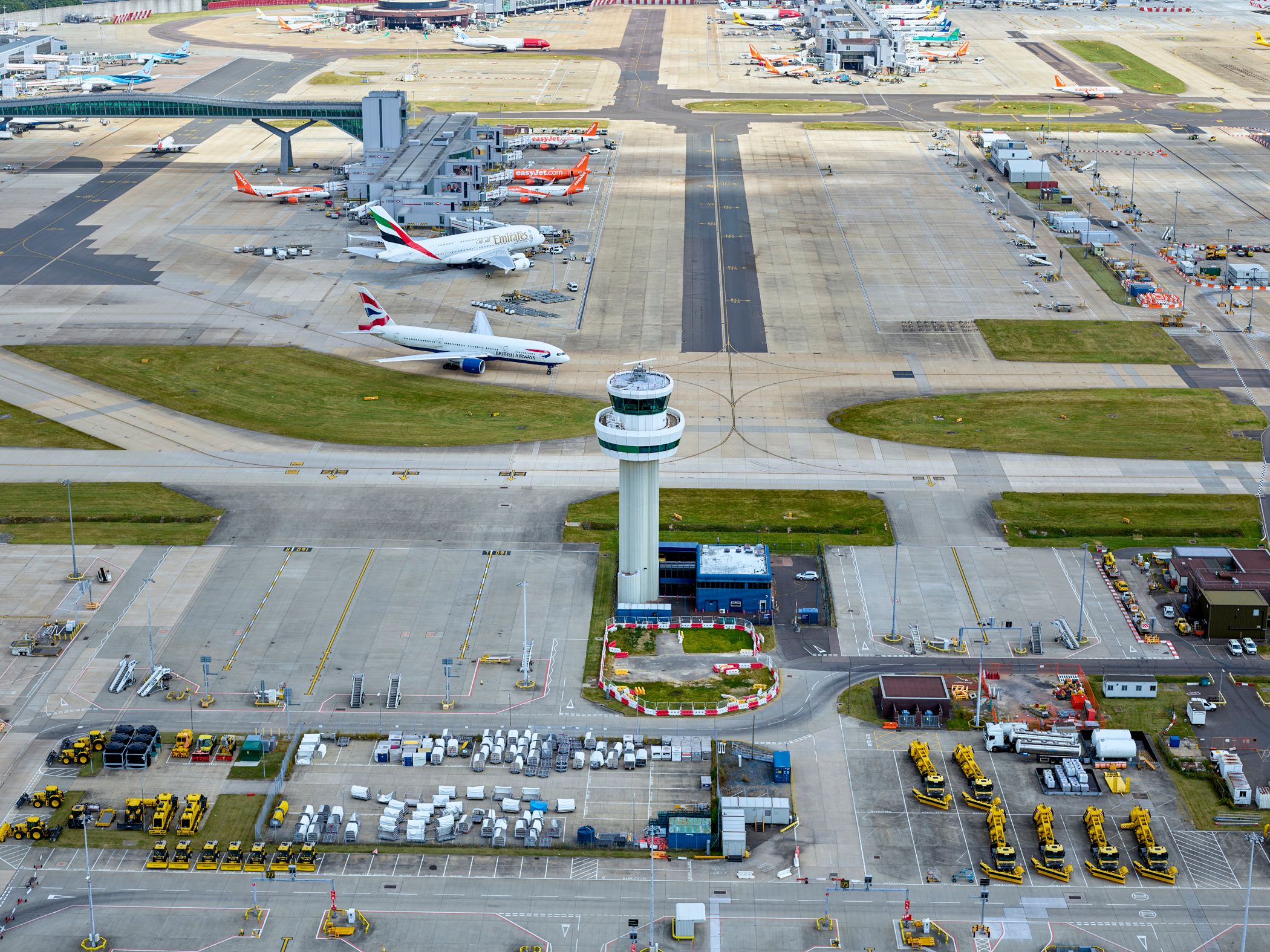 Aerial view of London Gatwick Airport.