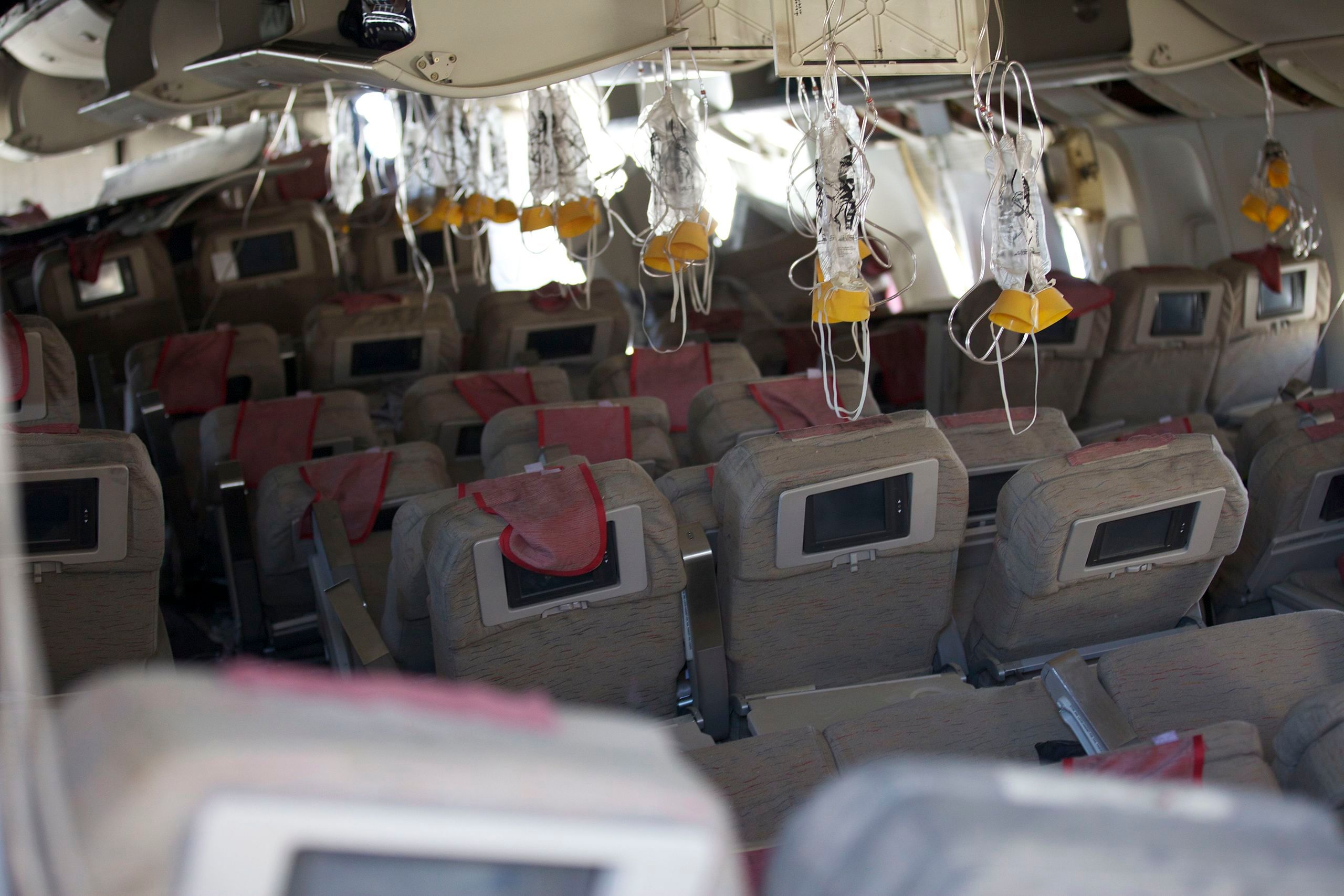 The destroyed cabin of the Boeing 777 involved with Asiana Airlines Flight 214.