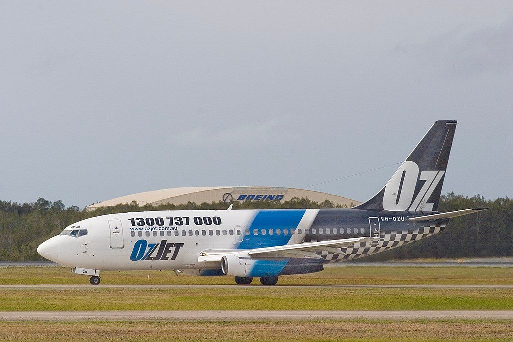 OzJet aircraft on the taxiway.