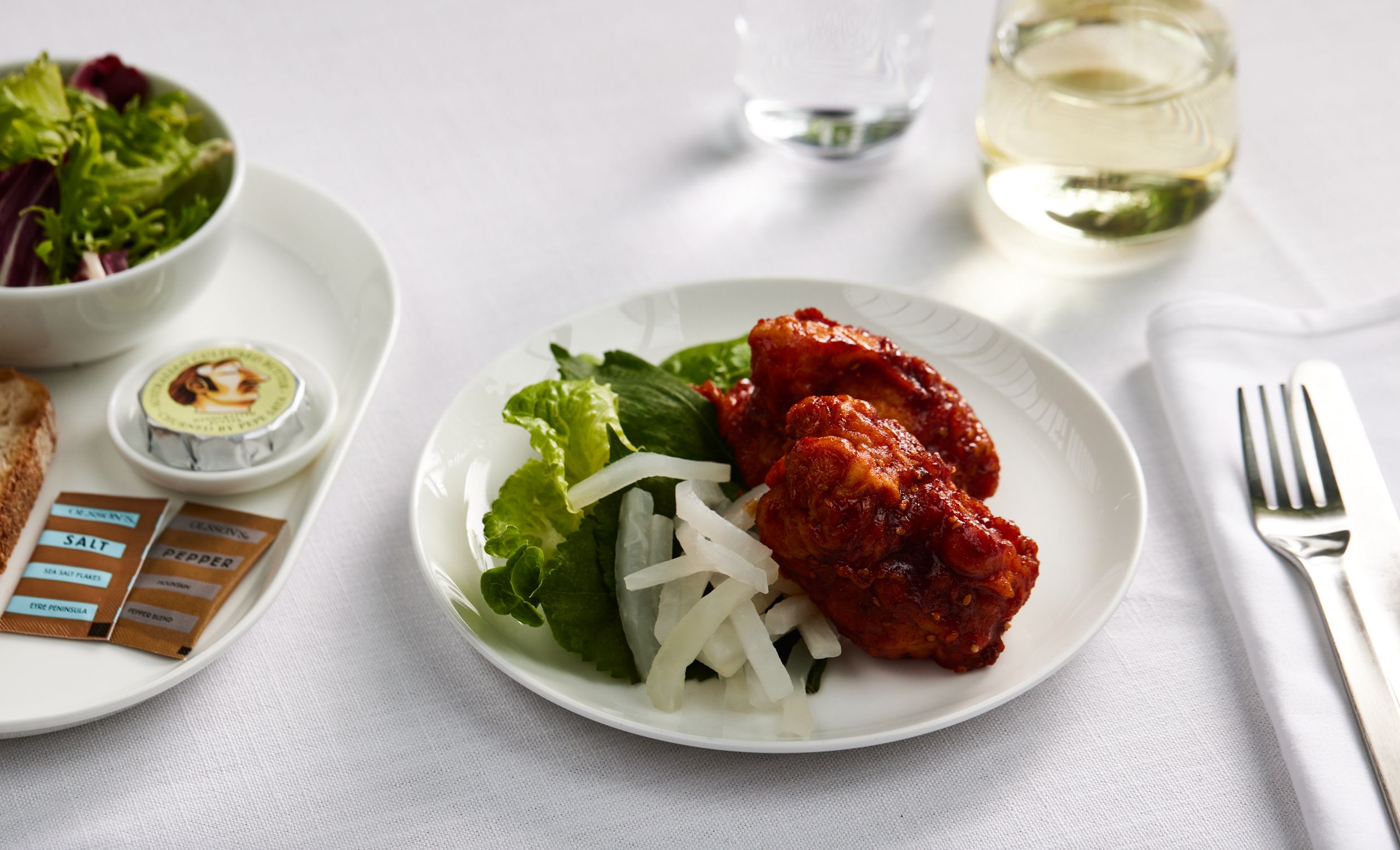 Qantas Korean fried Bannockburn chicken with pickled radish (International Business)