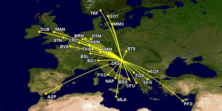 Ryanair's Zagreb network in 2022
