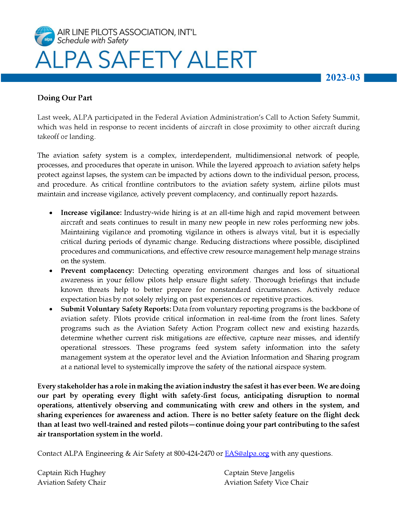 ALPA Shares Safety Alert After FAA Call To Action Summit