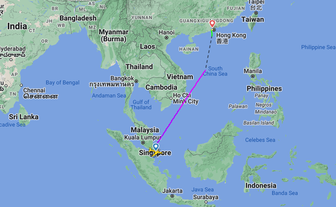 Flight path Singapore Airlines