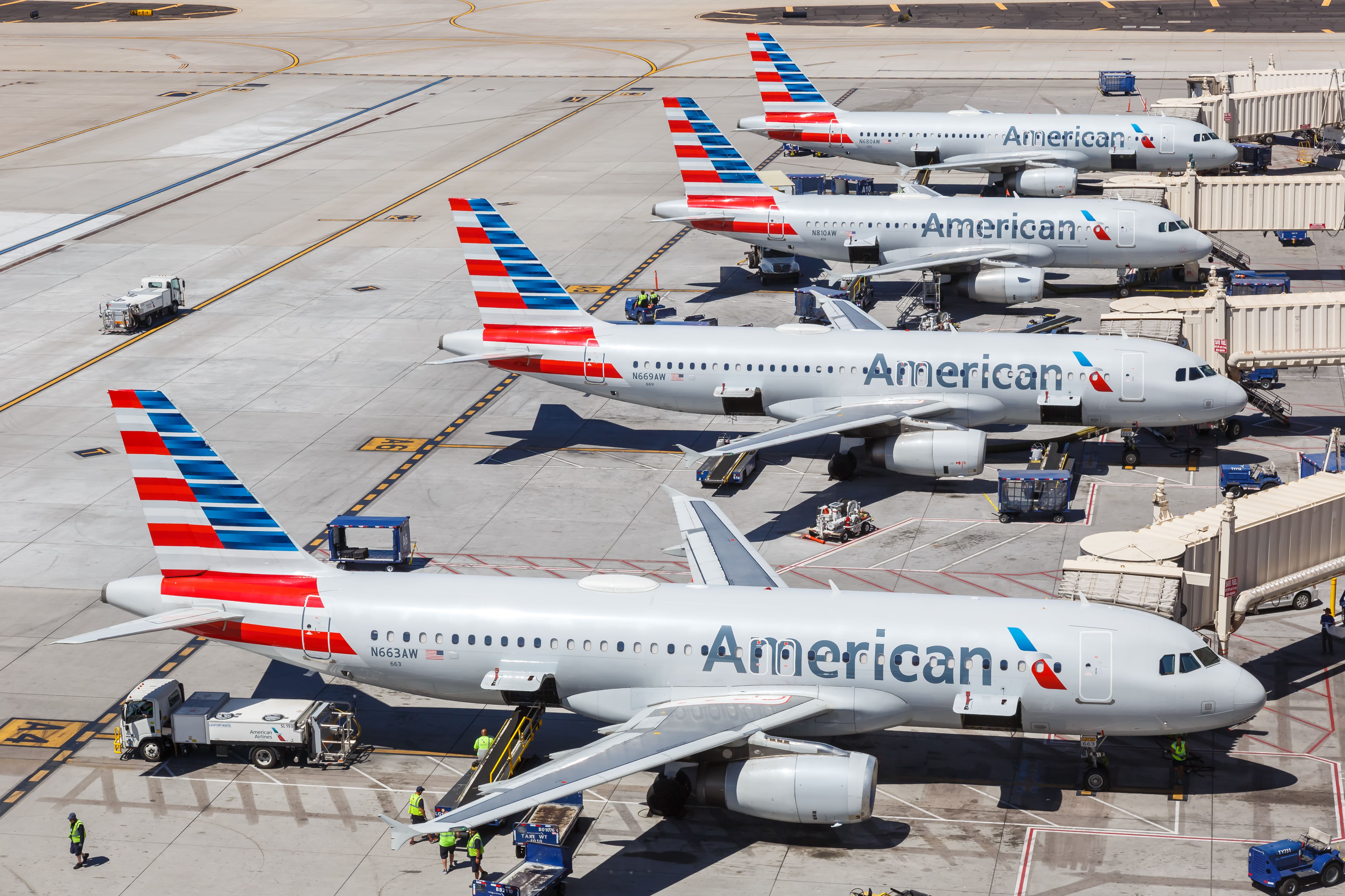 Several American Airlines aircraft 