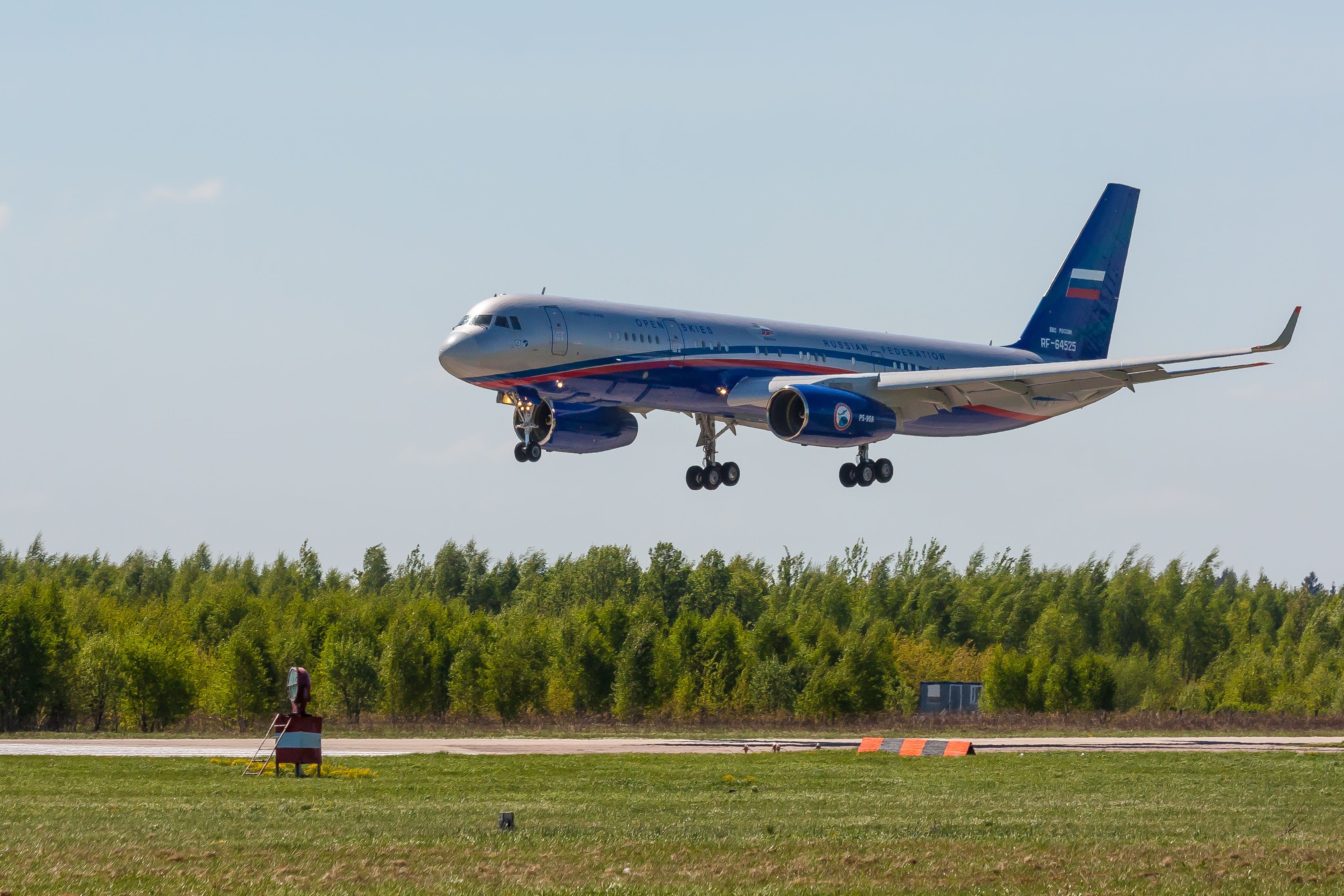 Russia's Tu-214ON used for Open Skies missions landing on an unidentified runway.