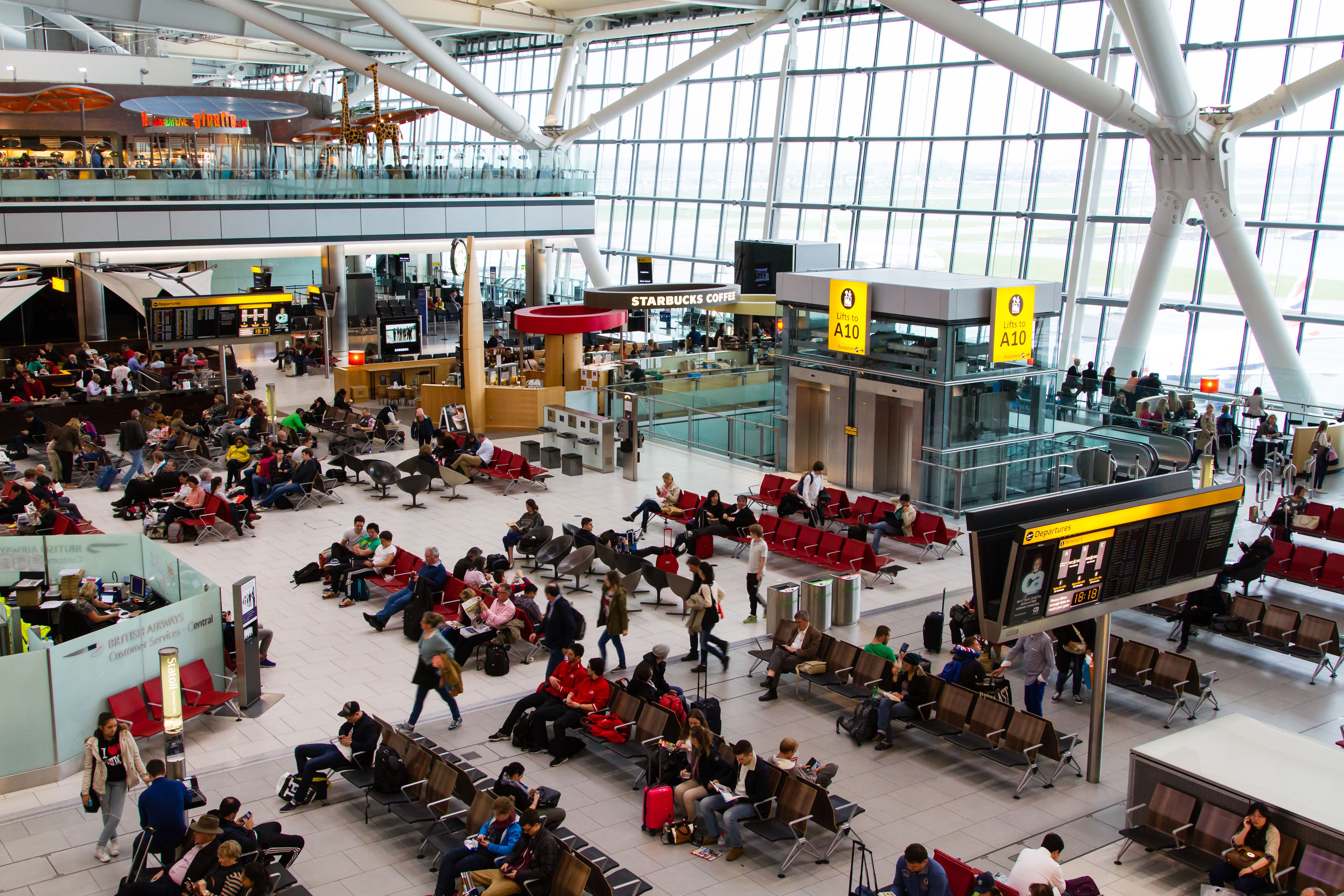 Inside London Heathrow Airport.