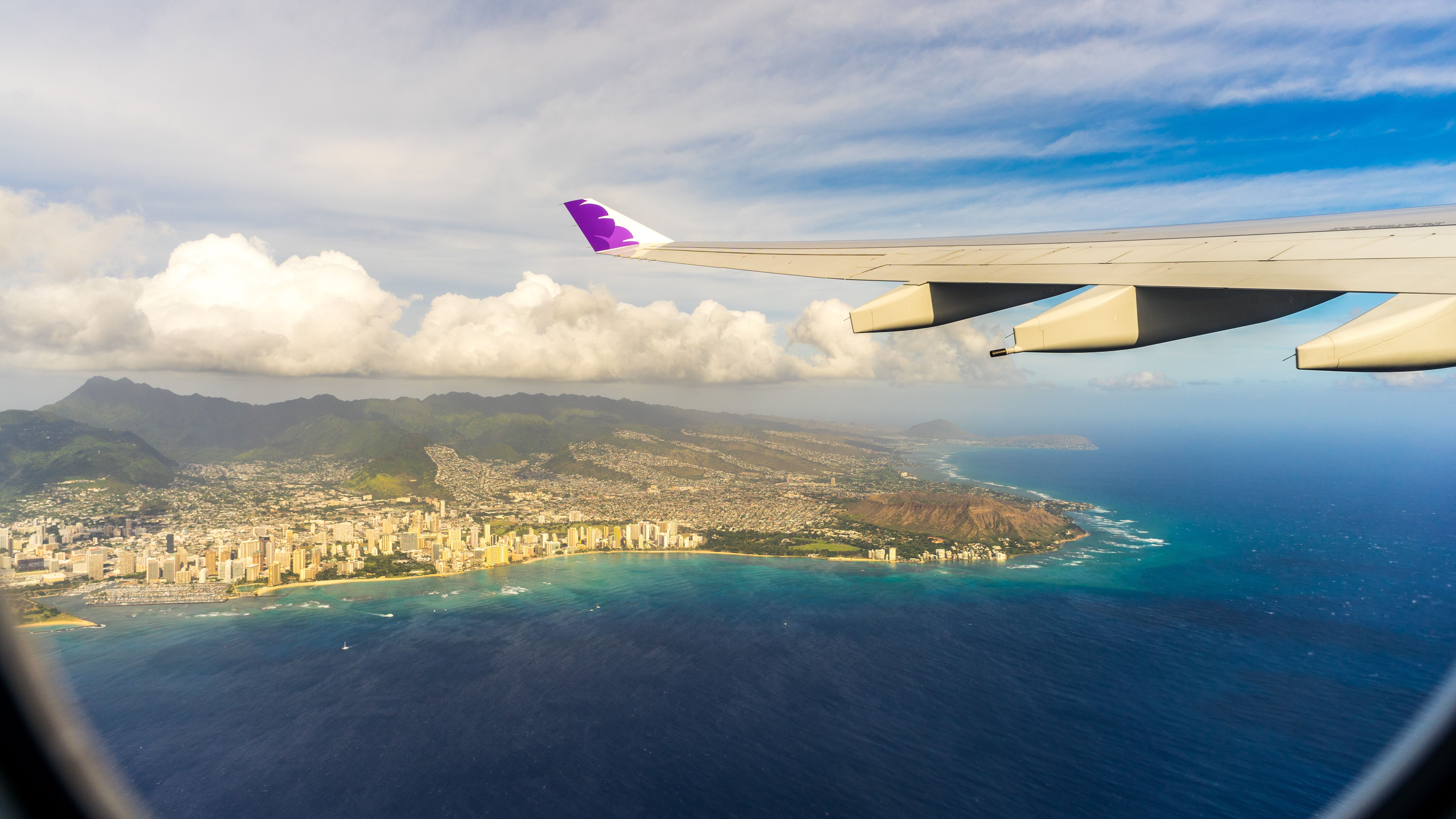 View from an aircraft flying low near the Hawaiian coast.