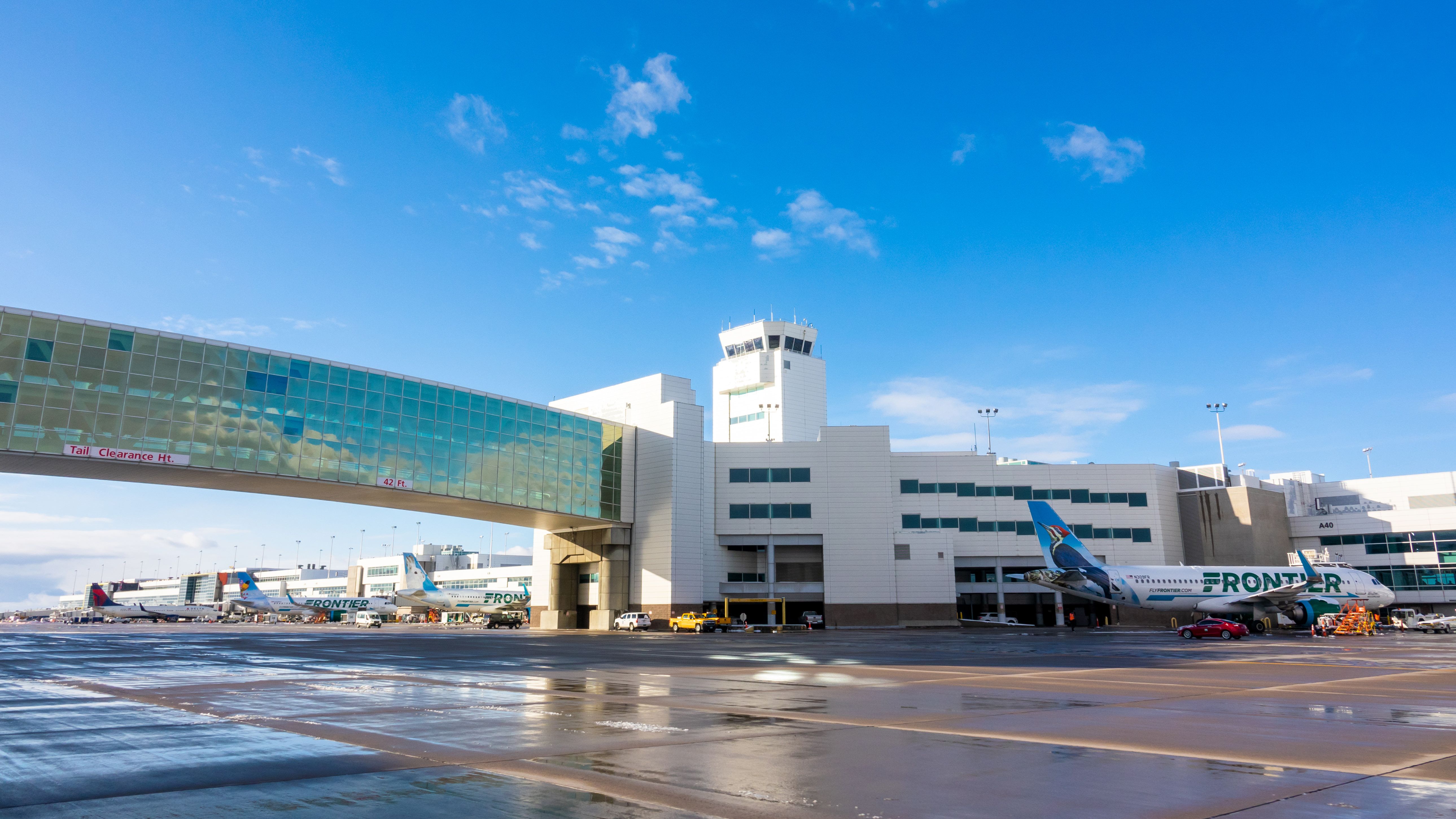 Outside view of the satellite terminal of Denver International Airport.