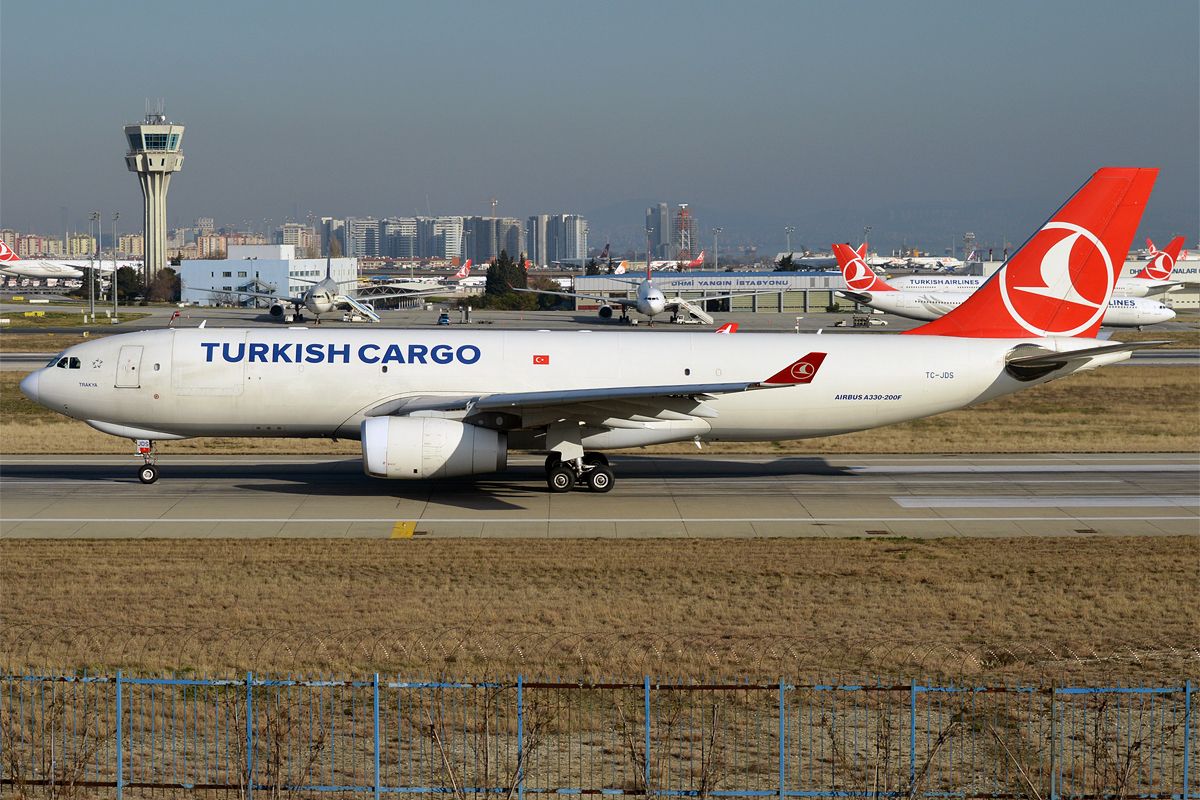 A Turkish Cargo aircraft on the runway.