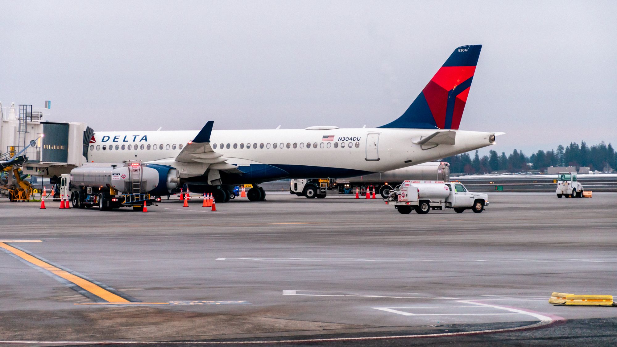 A Delta A220 at the Gate at Spokane International.