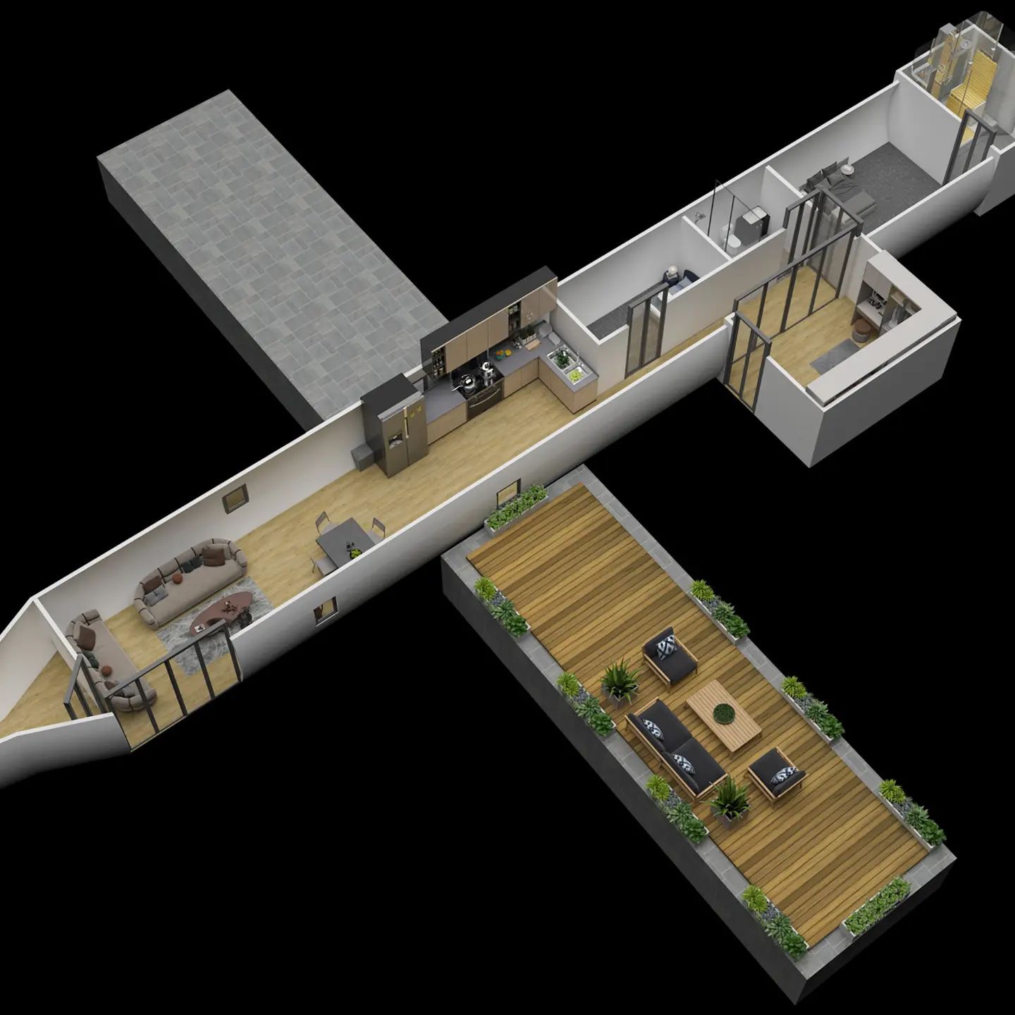 3D design of a living accomodation inside a retired aircraft..