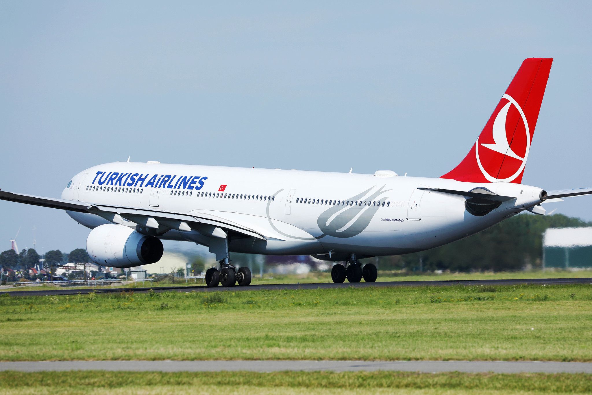 A Turkish Airlines Airbus A330-300 taking off.