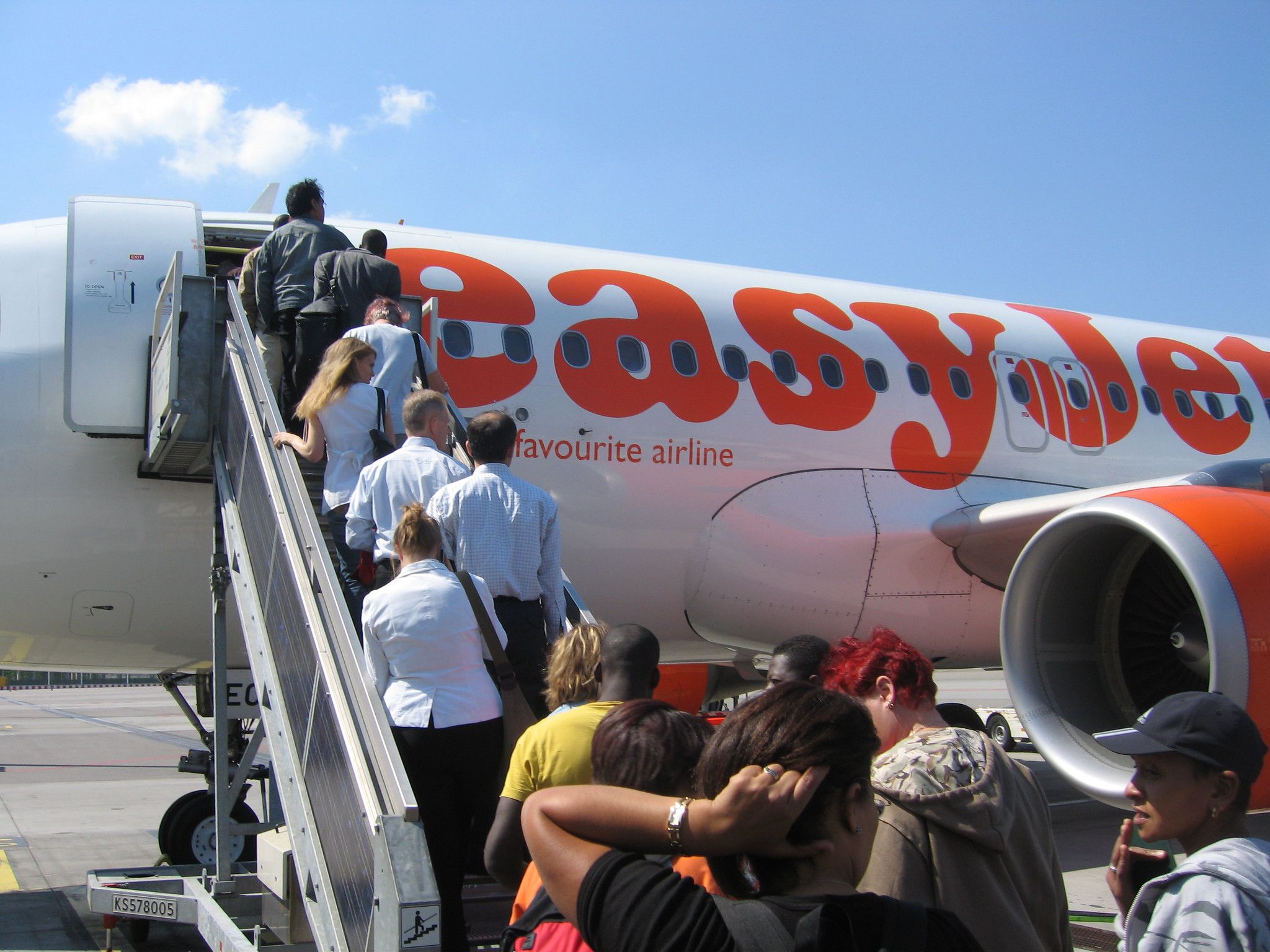 Passengers Boarding an easyJet aircraft.