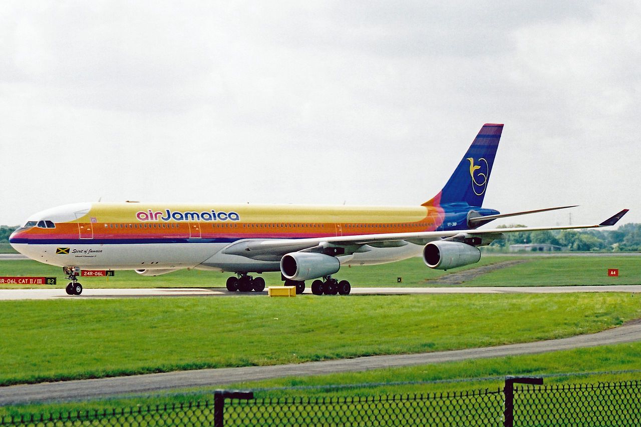 An Air Jamaica A340 on the taxiway.