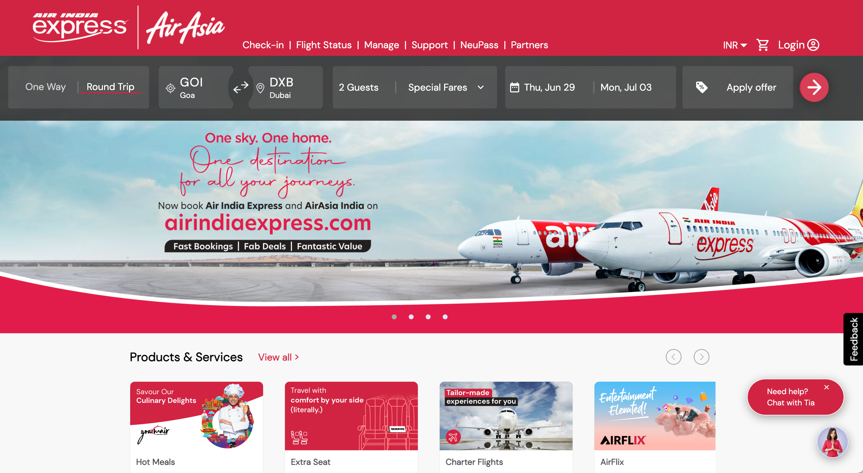 airindiaexpress New Website Home Page