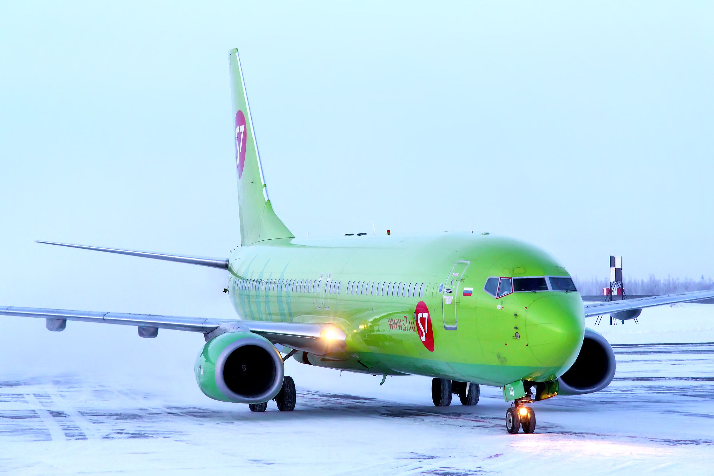 An S7 Airlines Boeing 737 at Novyy Urengoy International Airport in Russia 