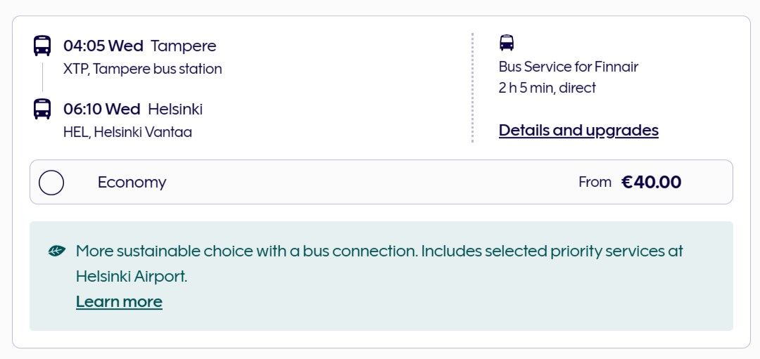 Finnair bus service booking