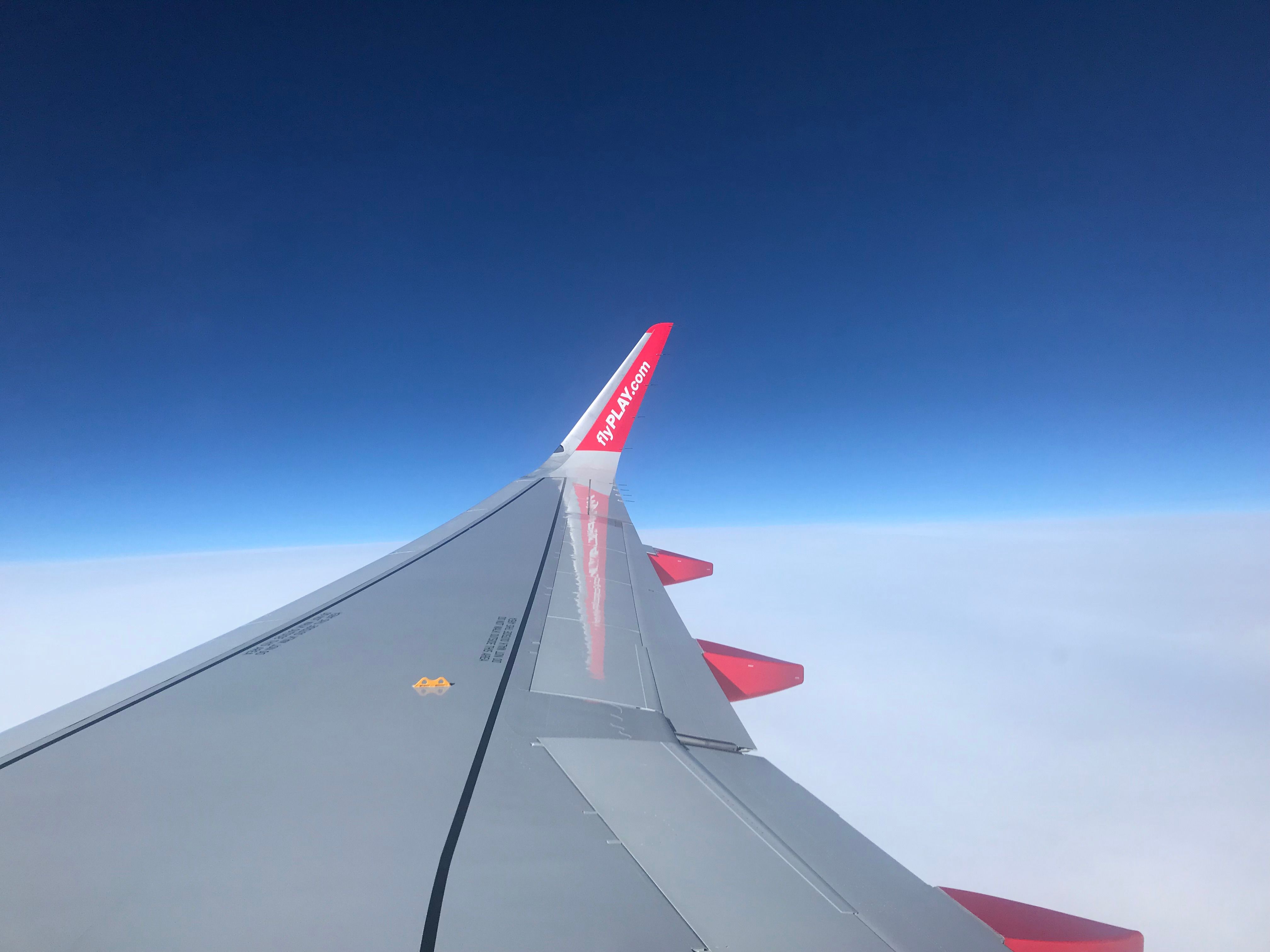 View outside the window at cruising altitude onboard a Play A320neo aircraft.