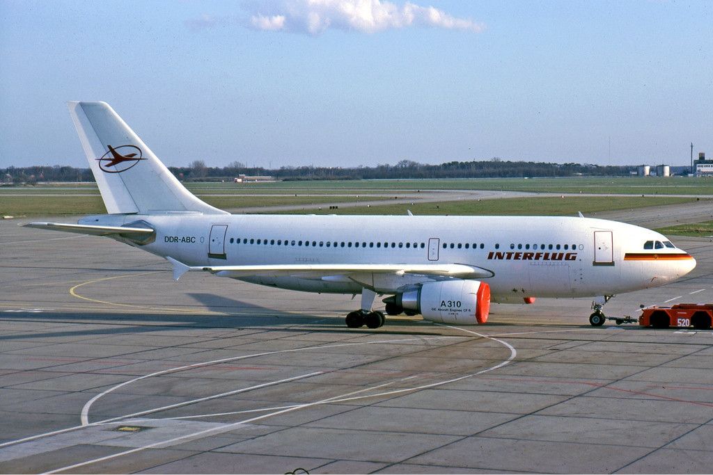 Interflug Airbus A310 being pushed back.