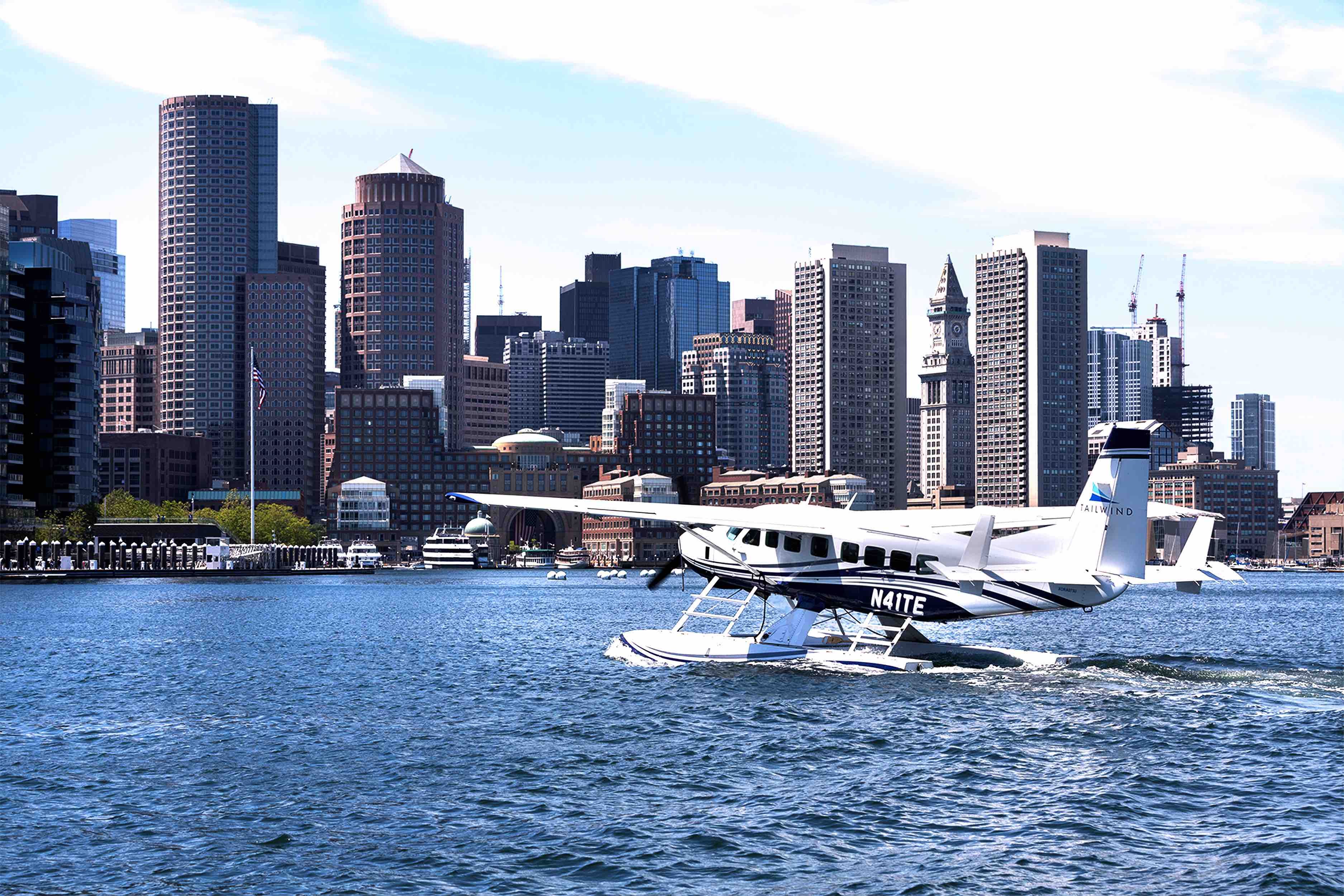 Lo Tailwind Air Seaplane Taxiing in Boston Harbor copy