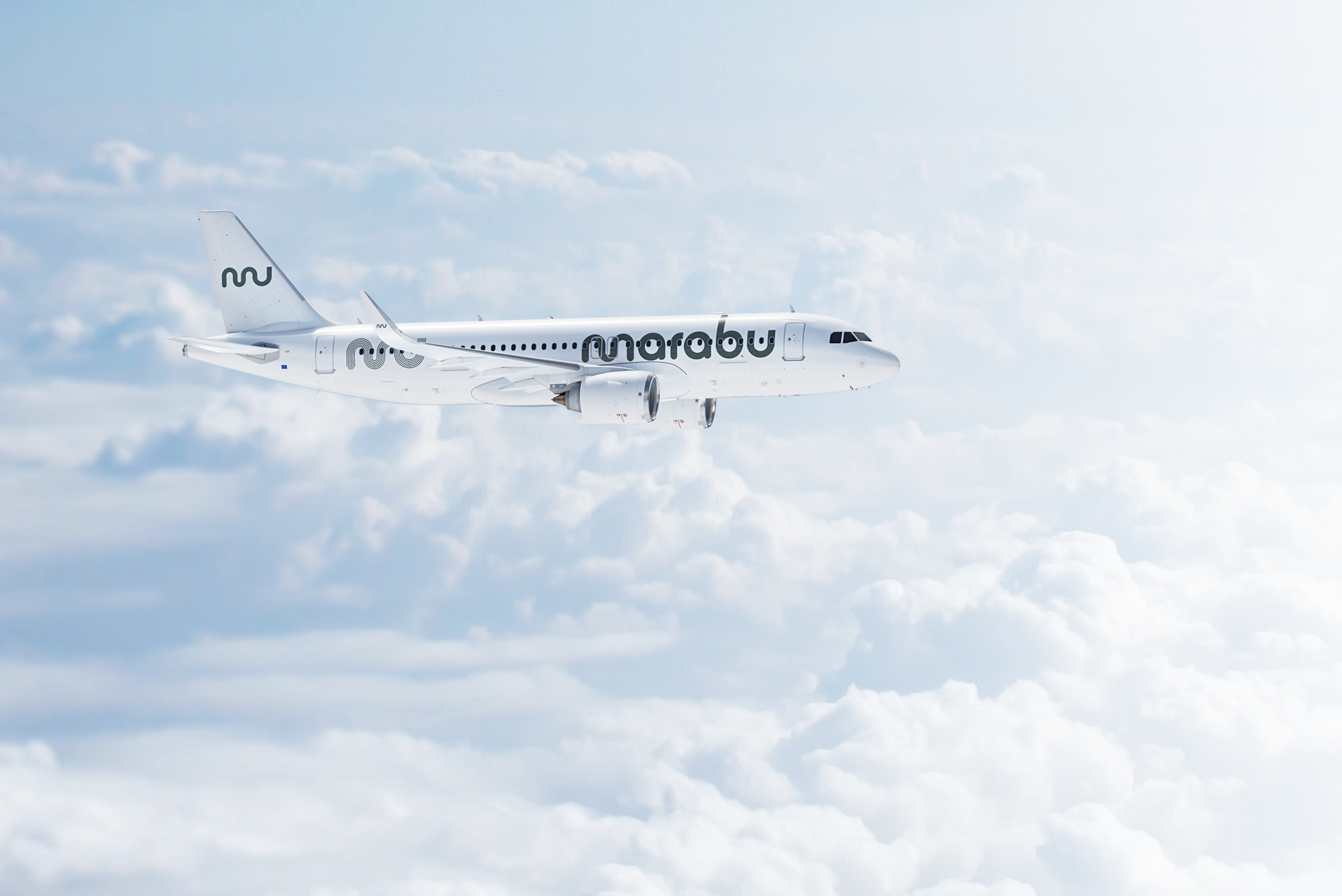 A Marabu Airbus A320neo flying above the clouds.