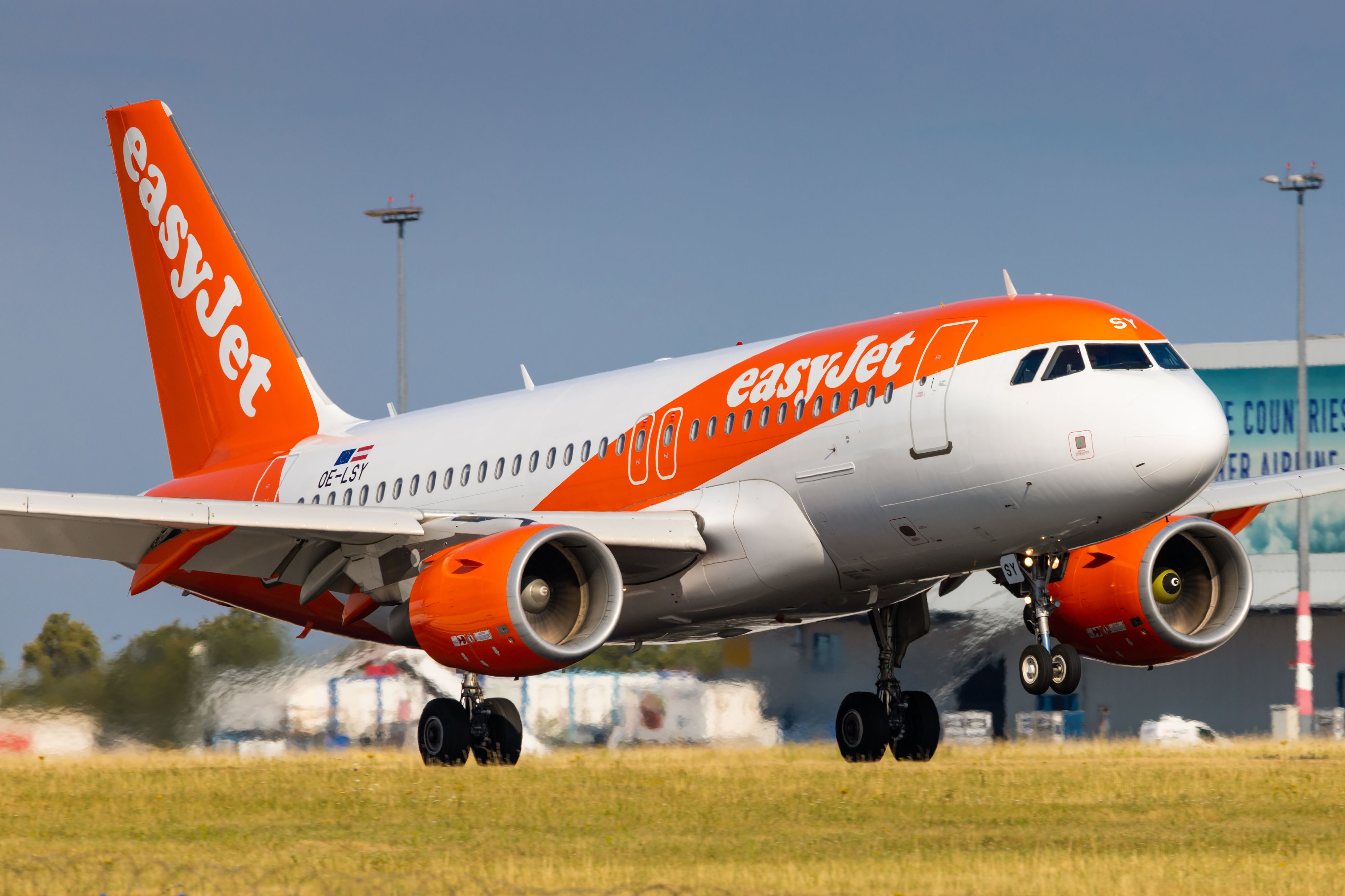 An easyJet Airbus aircraft about to take off.