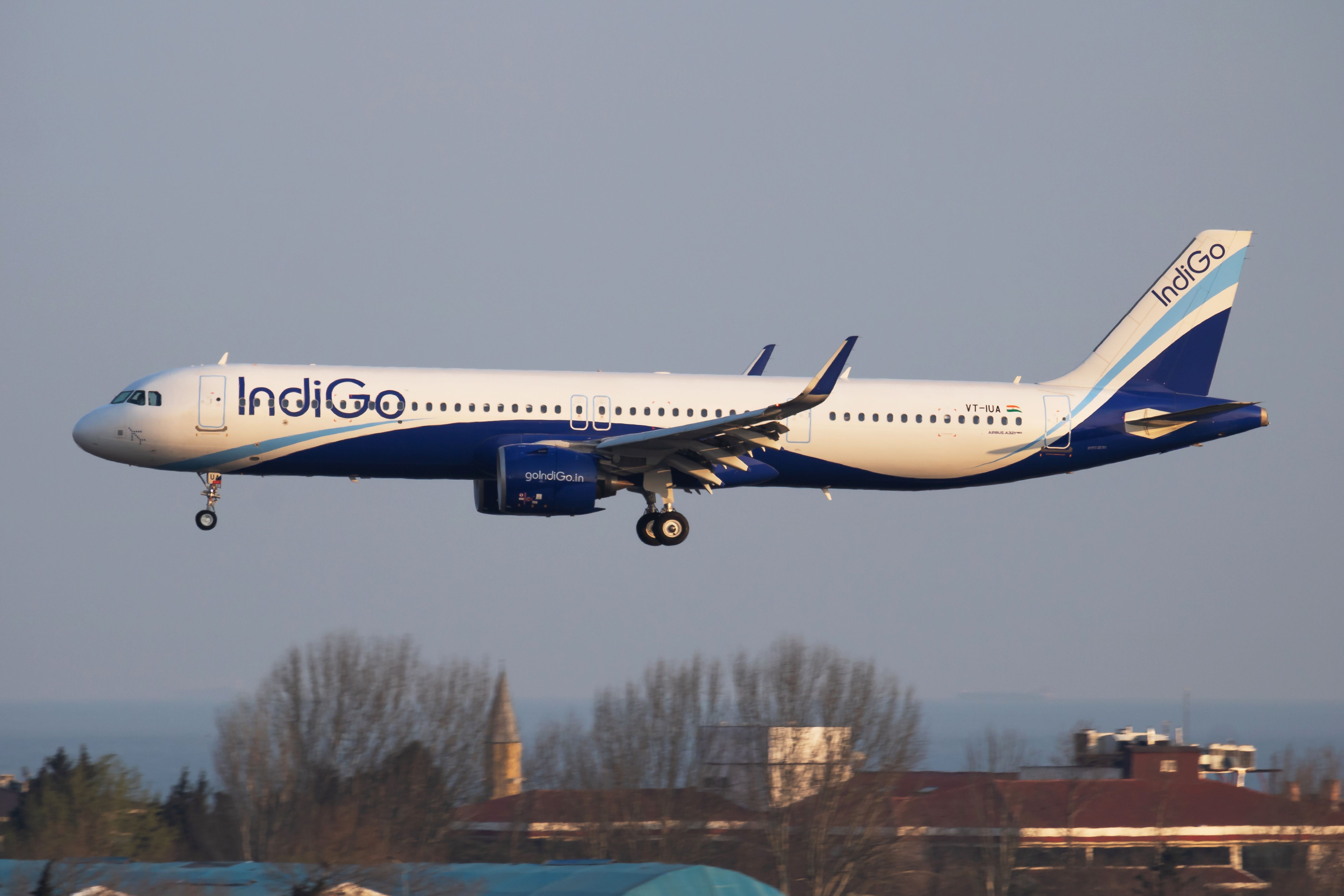 An IndiGo Airbus A321neo coming in for landing.