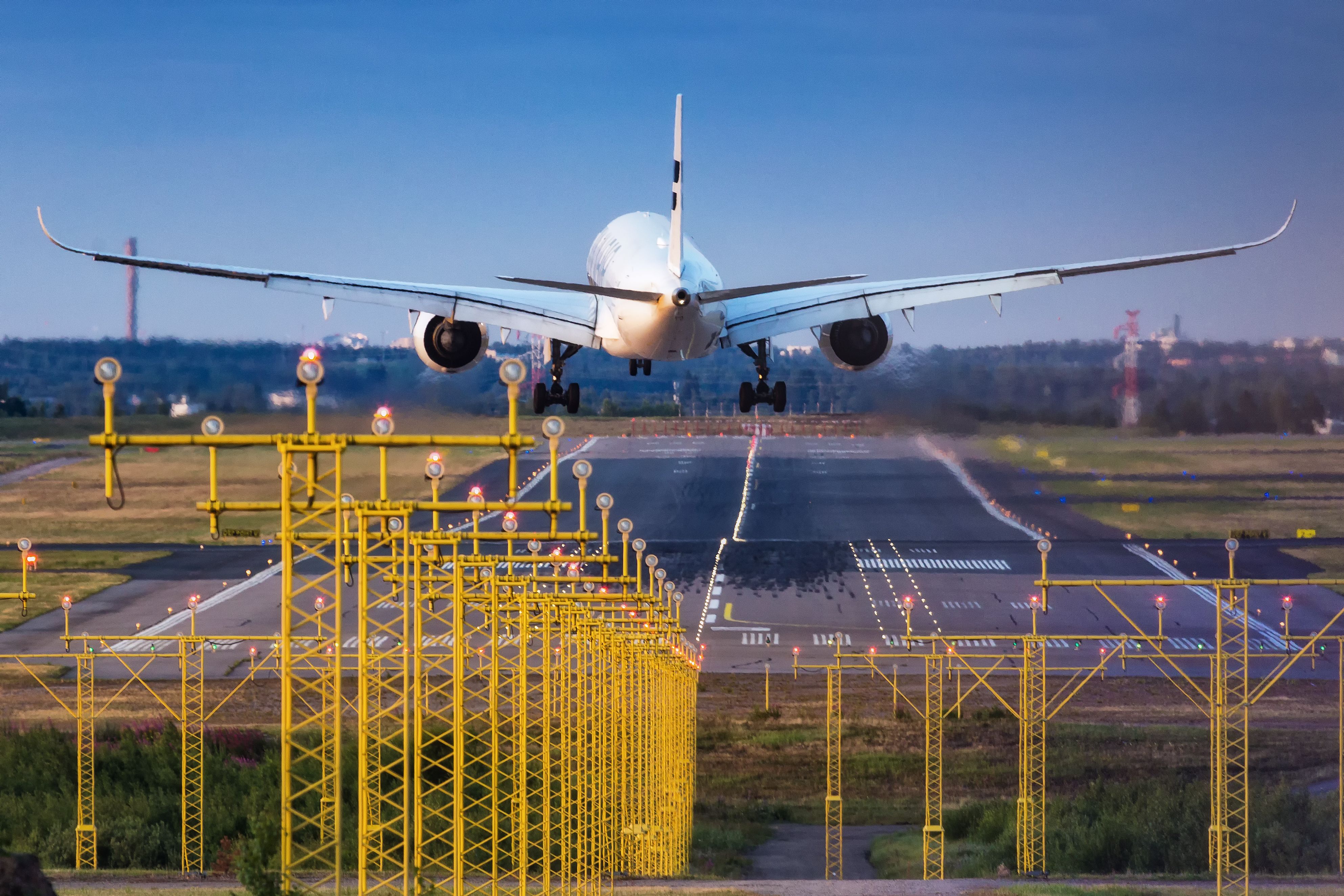 An Airbus A350 landing at Helsinki airport.