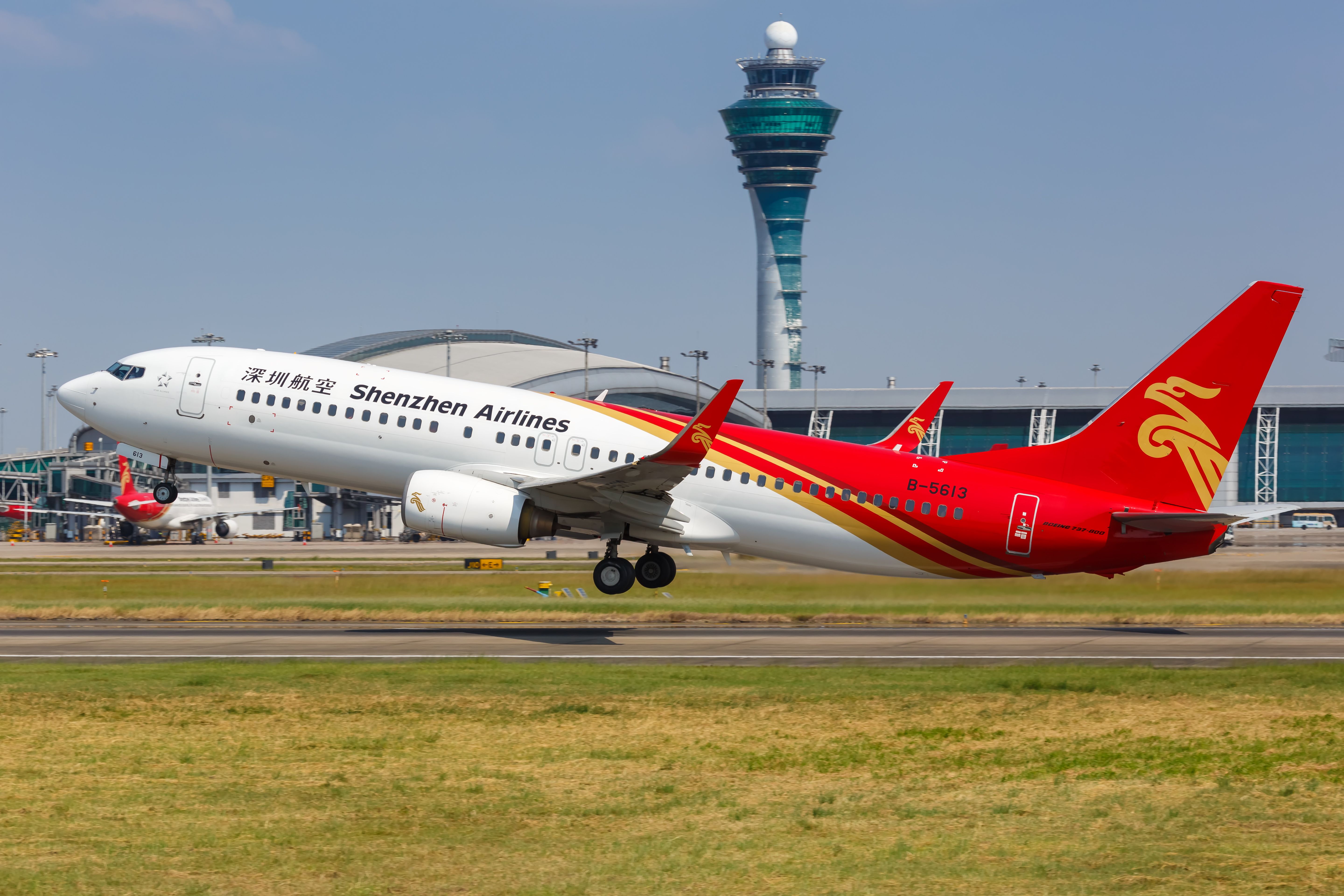 A Shenzhen Airlines Boeing 737 taking off.